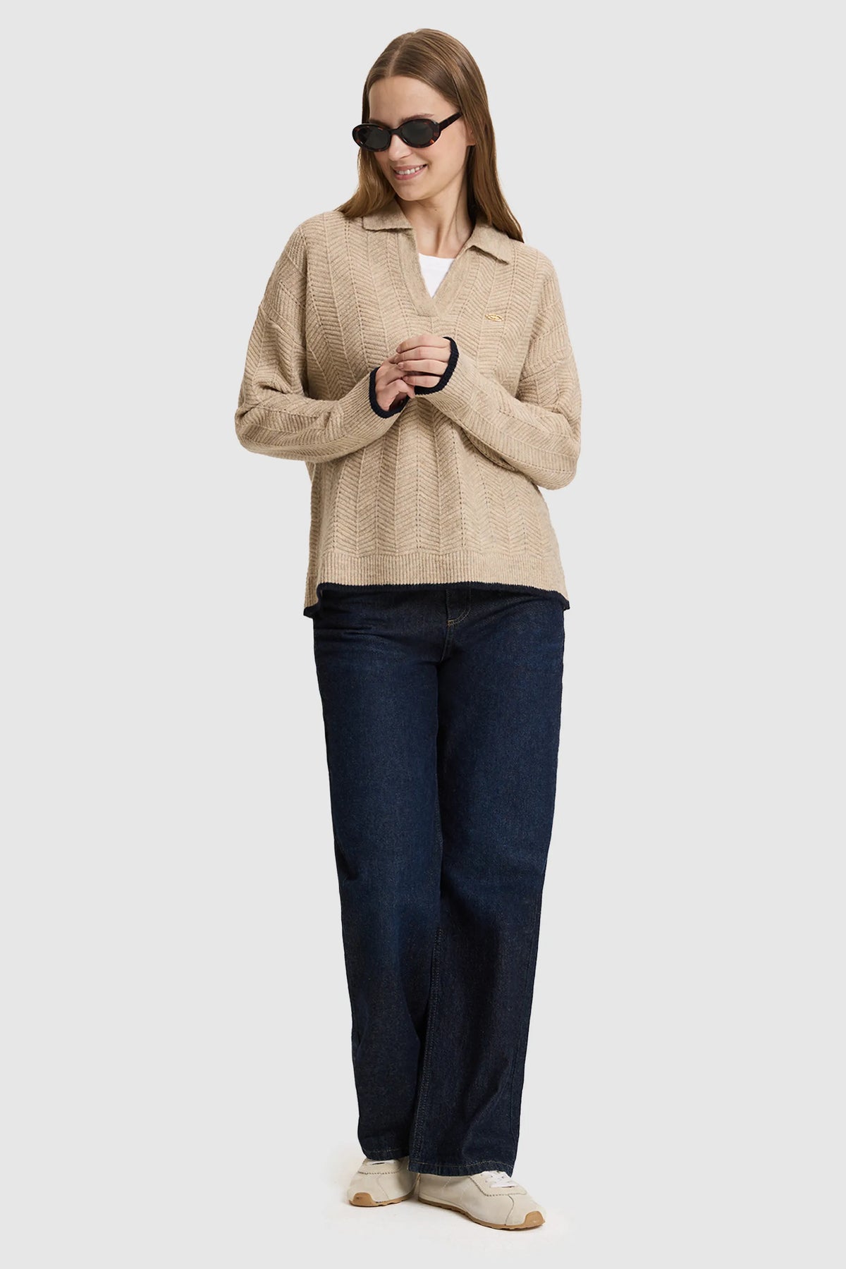 U.S. Polo Assn. Camel Women Camel Long Sleeve Knitted Open Collar Polo Shirt SKU: G082SZ0TK0 PU-14329_VR015 Image 04