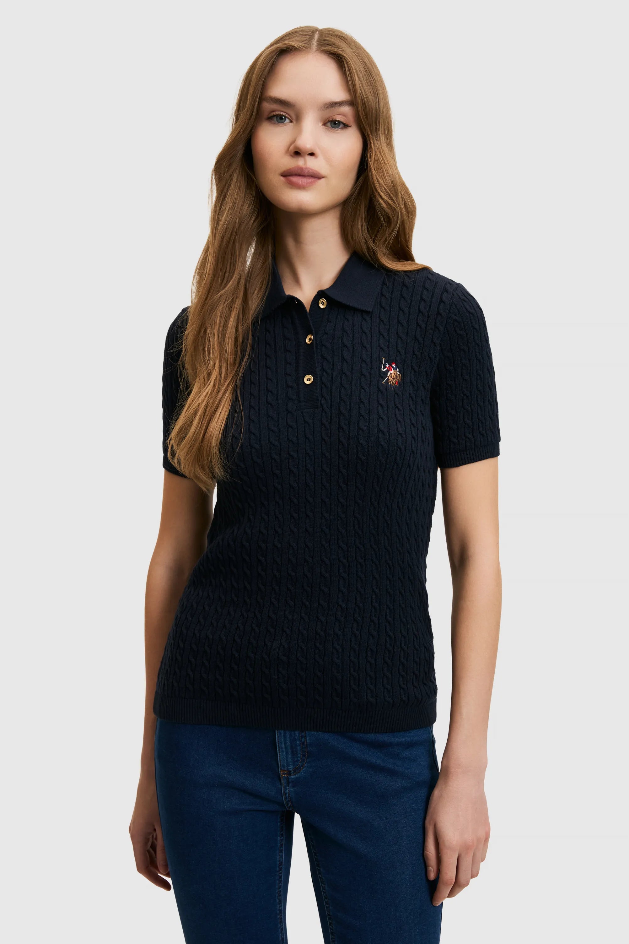 U.S. Polo Assn. Navy Blue Women Navy Blue Polo Shirt SKU: G082SZ0TK0 PU-9103_VR033 Image 03