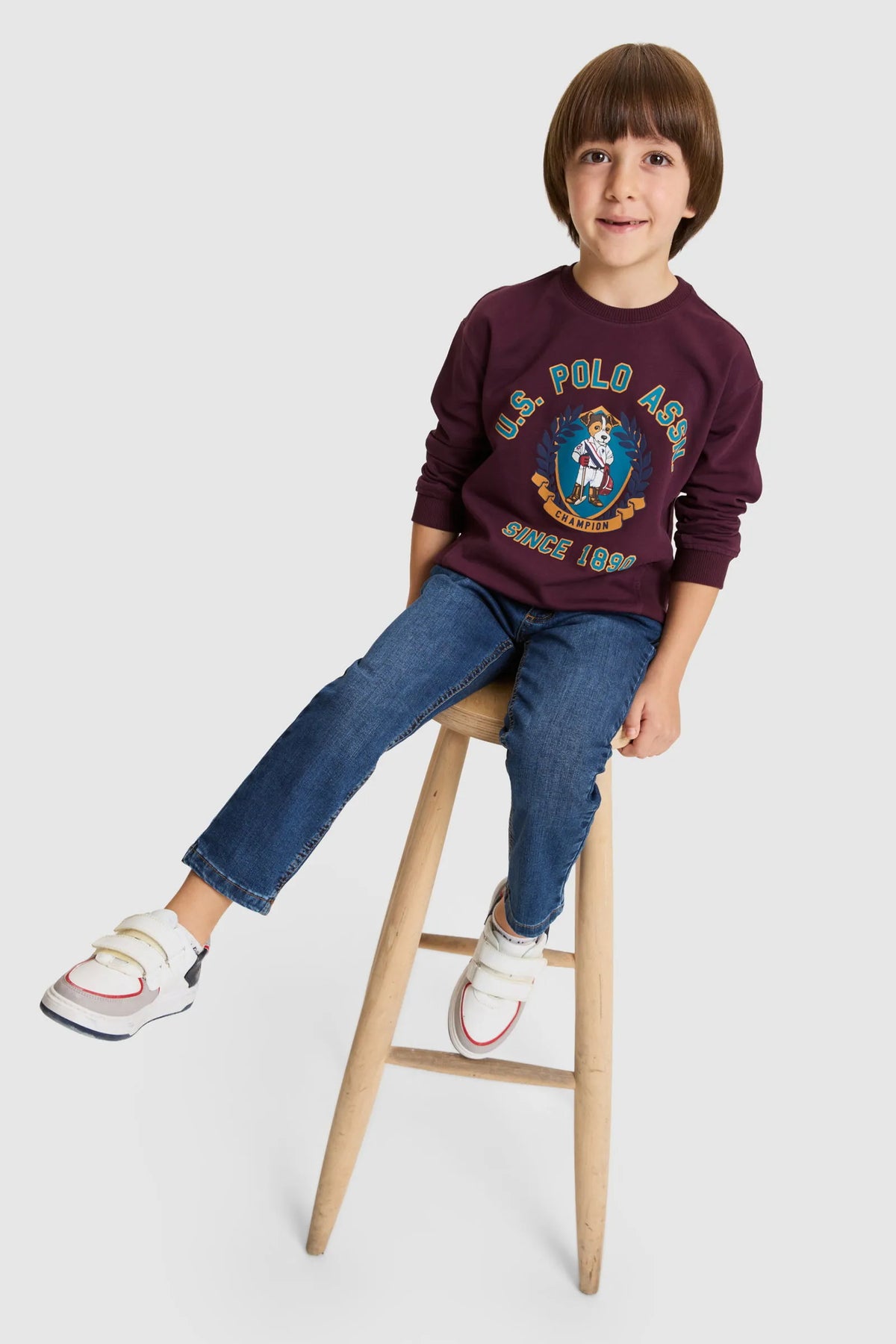 U.S. Polo Assn. Dark Plum Boys Dark Plum Crew Neck Printed Sweatshirt SKU: G083SZ0820 PU-13774_VR180 Image 01