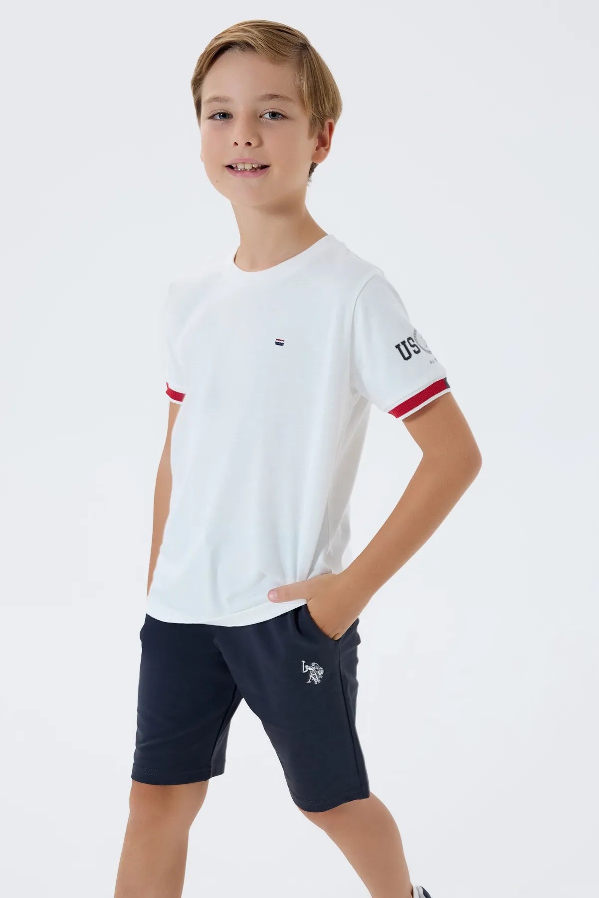 U.S. Polo Assn. White Boys White Two Pieces Set SKU: US2424_White Image 01