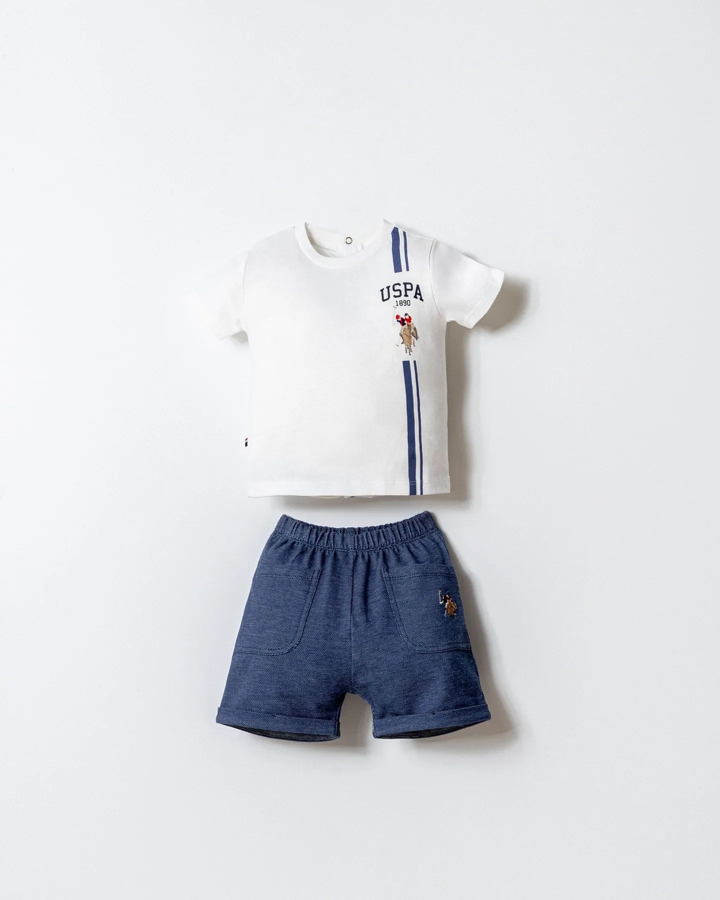 U.S. Polo Assn. White Baby Boy White T-Shirt and Short Set SKU: USB2890_White Image 01