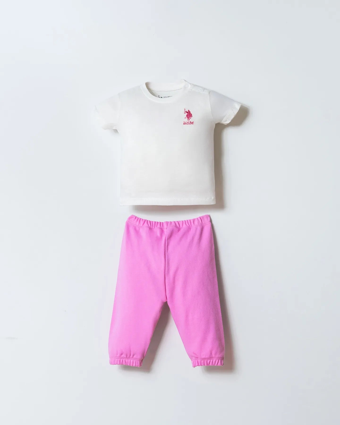 U.S. Polo Assn. Pink Baby Girl Pink Three Pieces Set SKU: USB3007_Pink Image 03