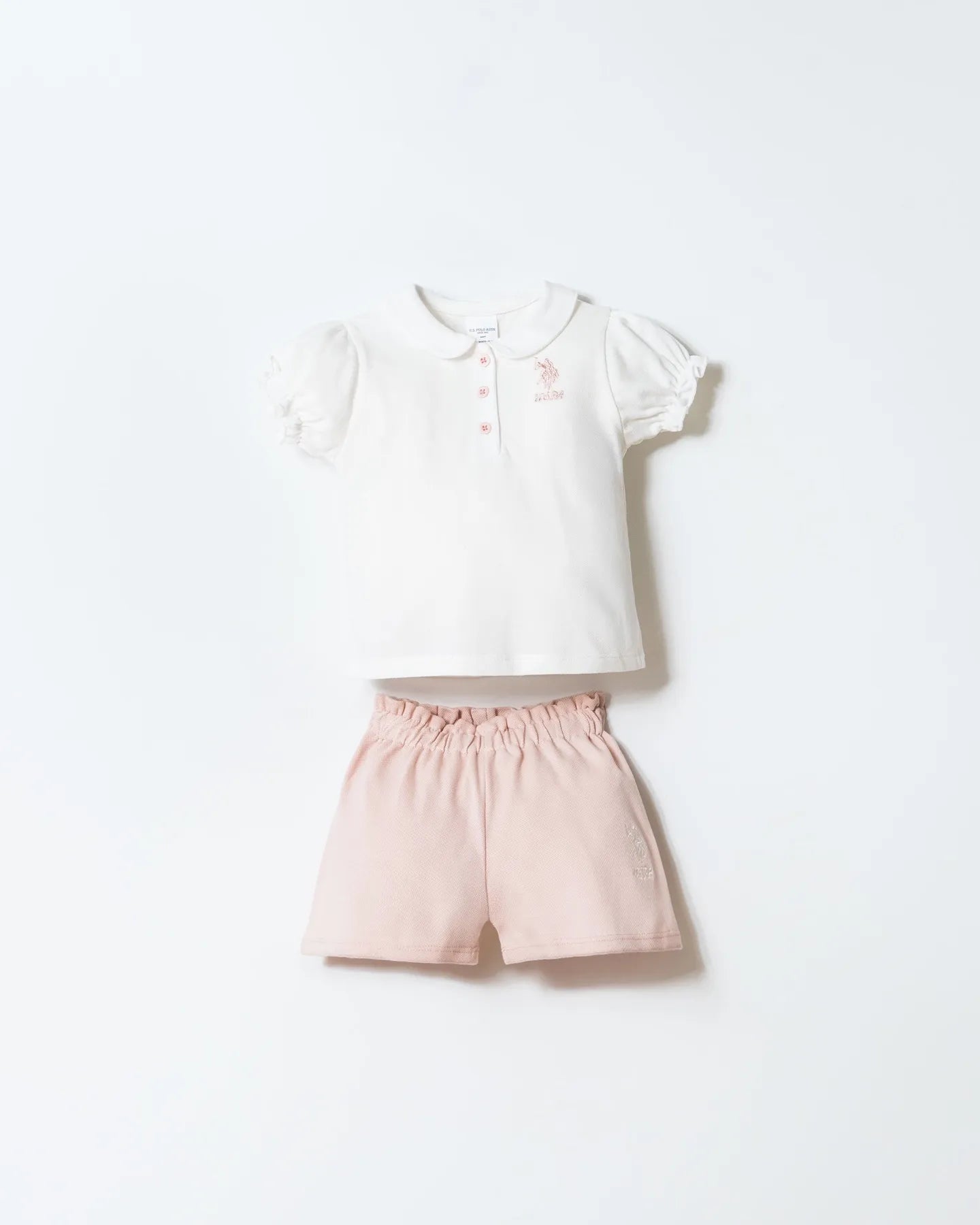 U.S. Polo Assn. White Baby Girl White T-Shirt and Short Set SKU: USB3028_White Image 01