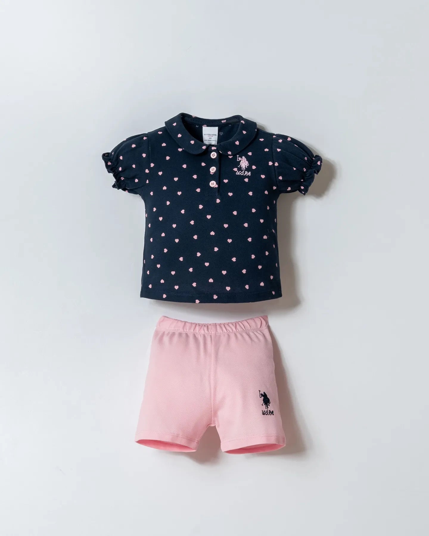 U.S. Polo Assn. Navy Baby Girl Navy T-Shirt and Short Set SKU: USB3029_Navy Image 01