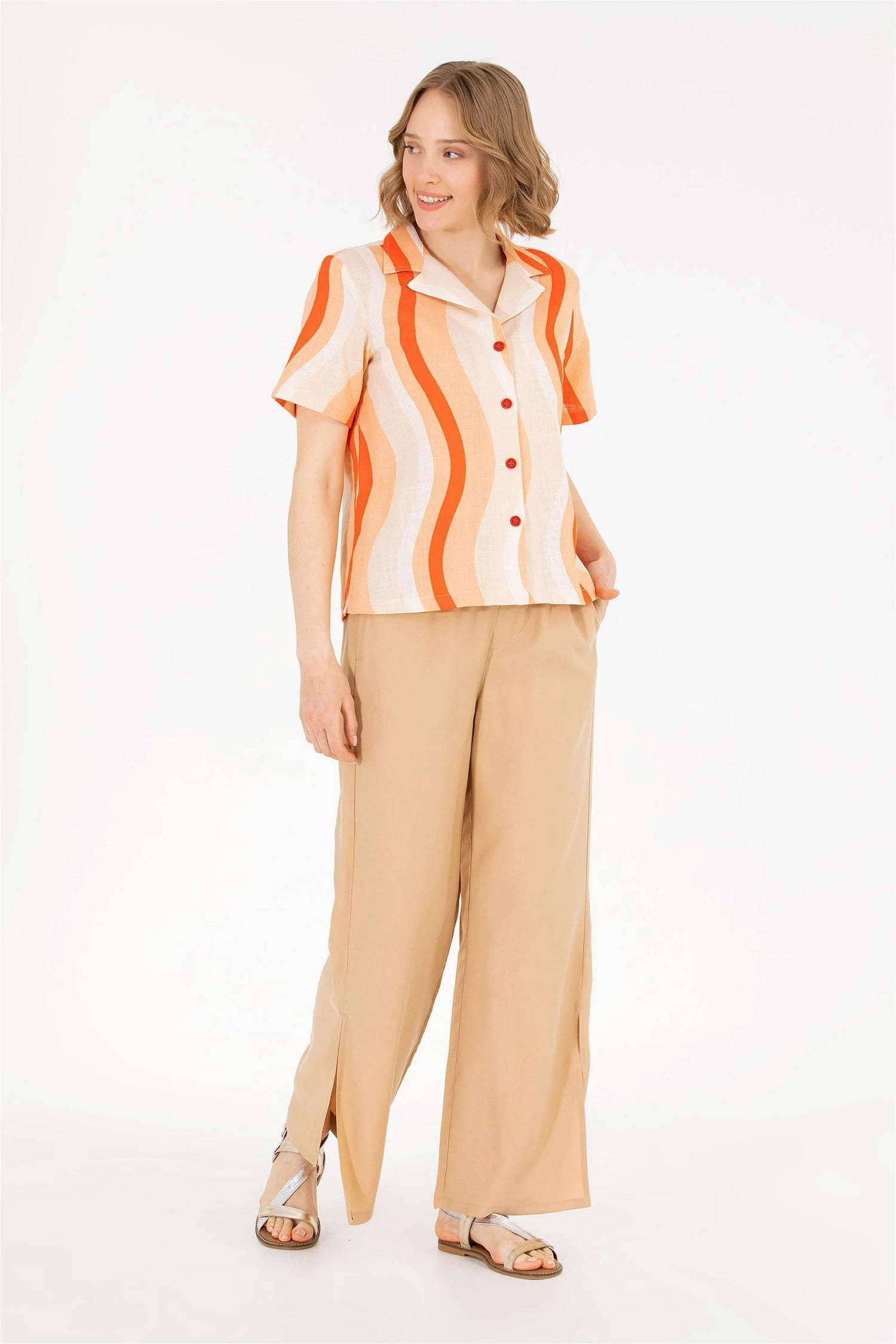 Beige Wide Leg Palazzo Trouser With Side Slits - BEVAVA