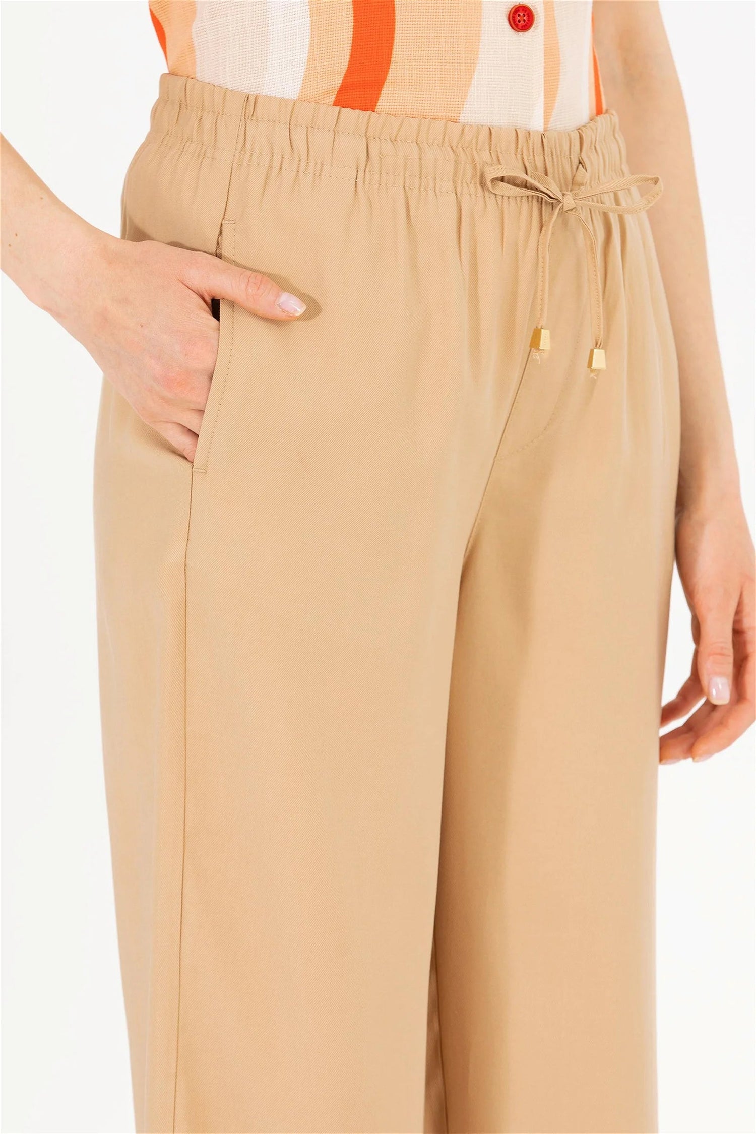 Beige Wide Leg Palazzo Trouser With Side Slits - BEVAVA