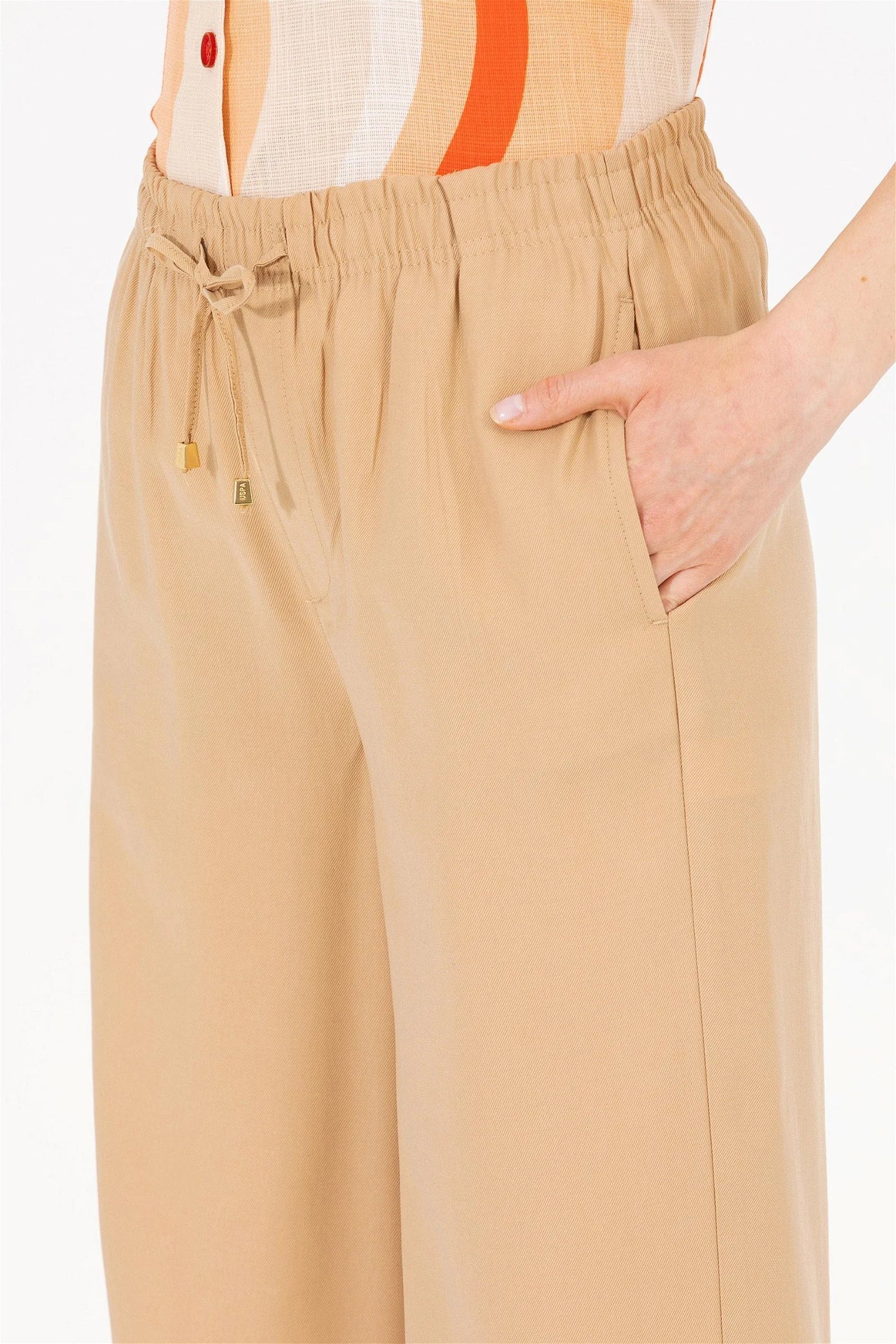 Beige Wide Leg Palazzo Trouser With Side Slits - BEVAVA