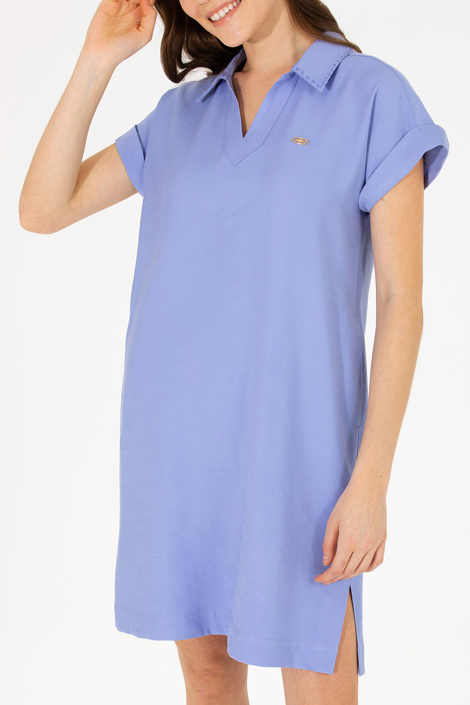Blue Short Shirt Dress With Short Sleeves