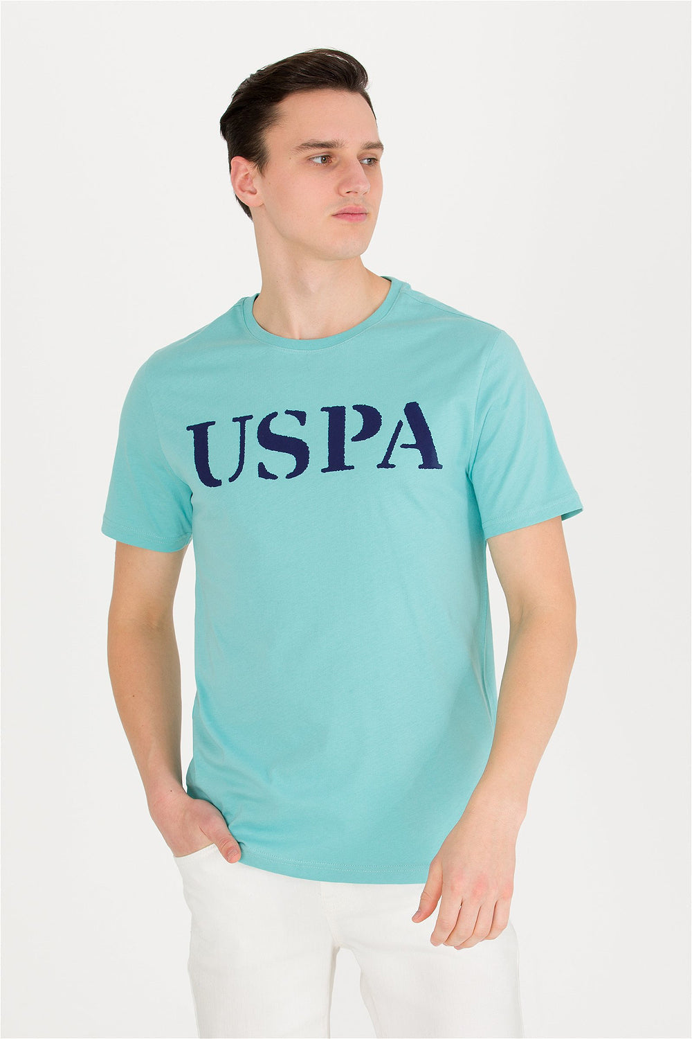 Green Short Sleeve Round Neck Graphic T-Shirt With Brand Name