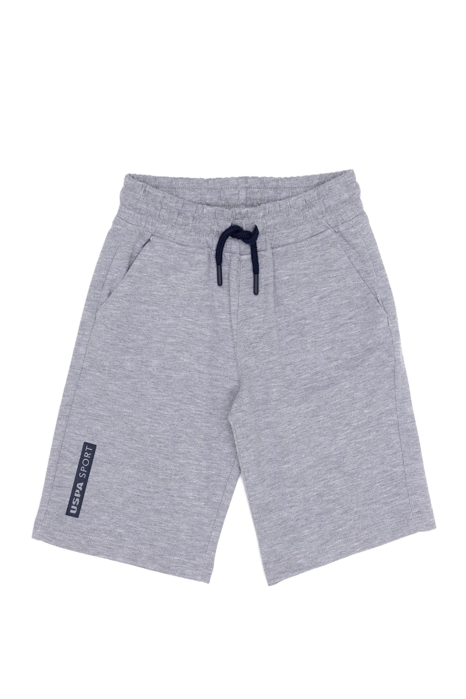 Grey Knitted Shorts With Black Drawstrings
