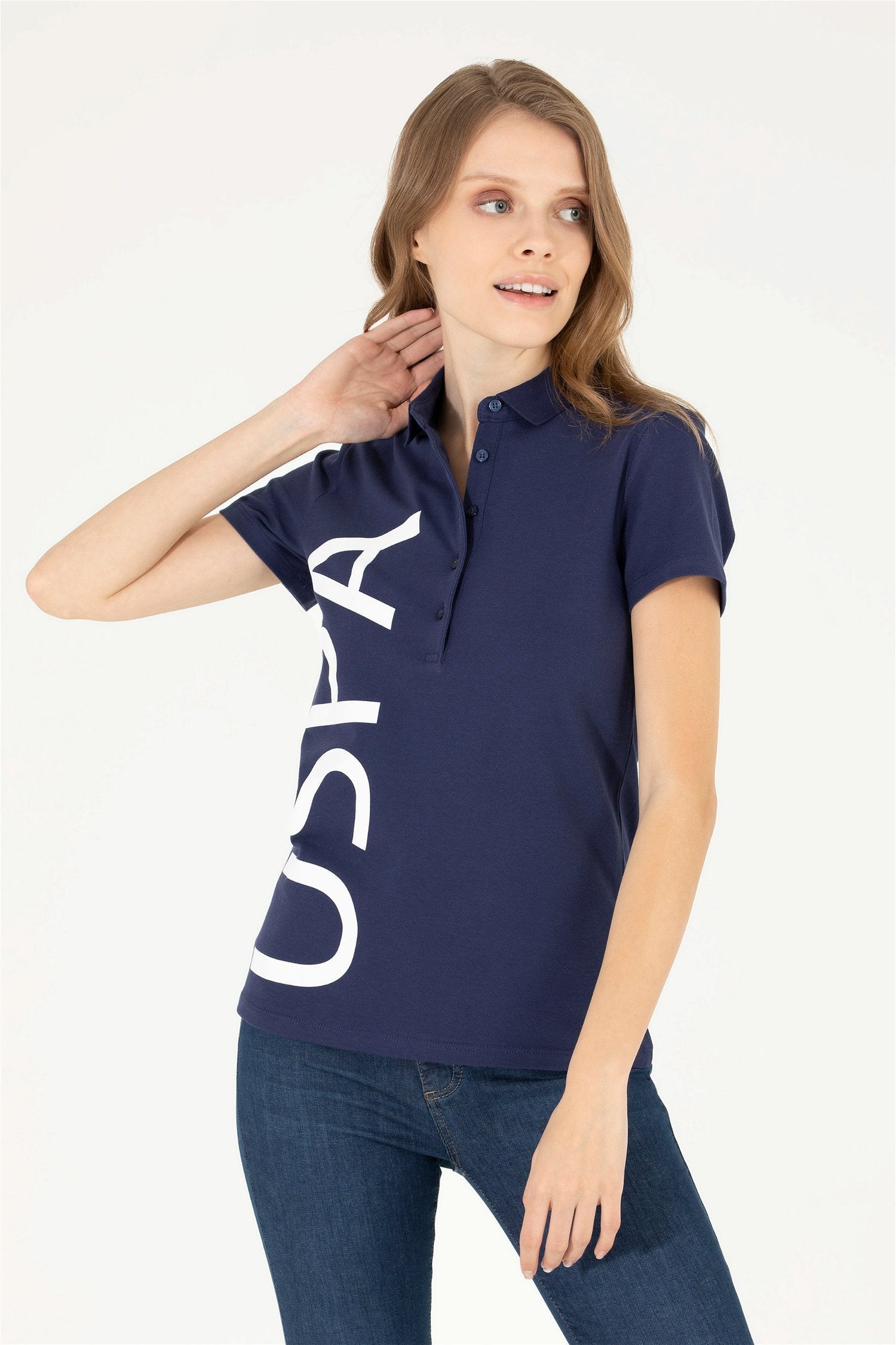 Navy Blue Short Sleeve Graphic Polo Shirt