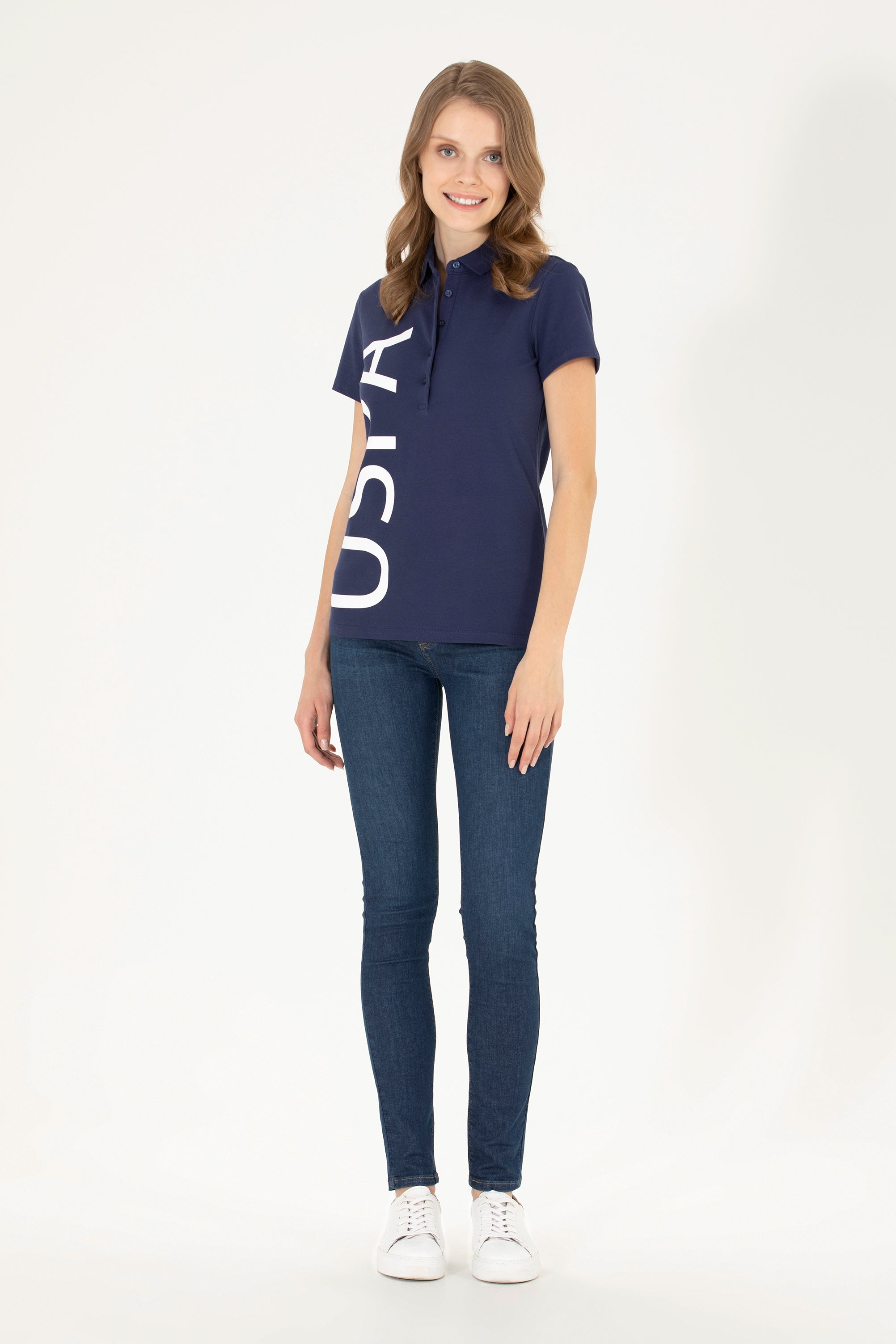 Navy Blue Short Sleeve Graphic Polo Shirt