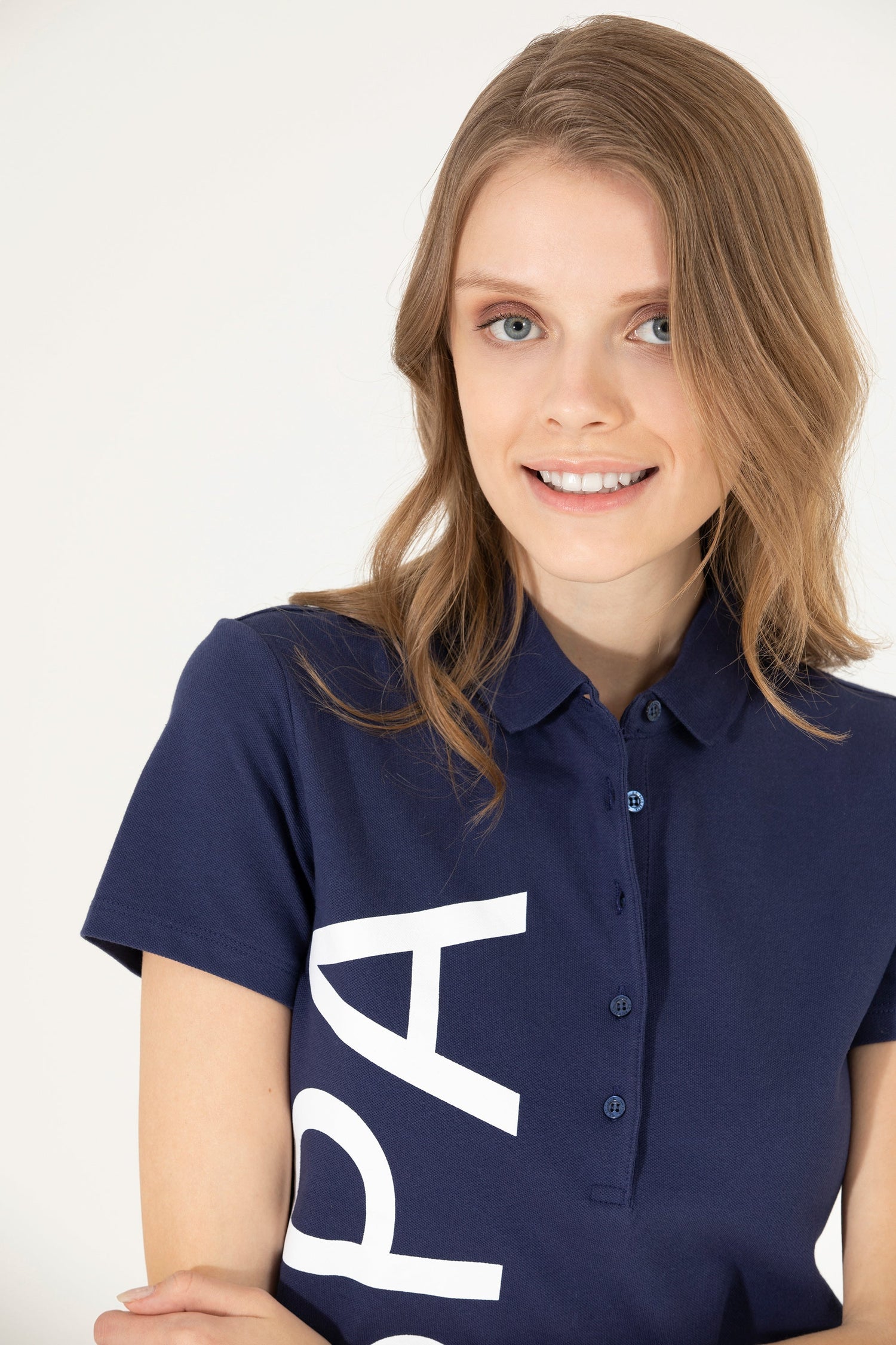 Navy Blue Short Sleeve Graphic Polo Shirt