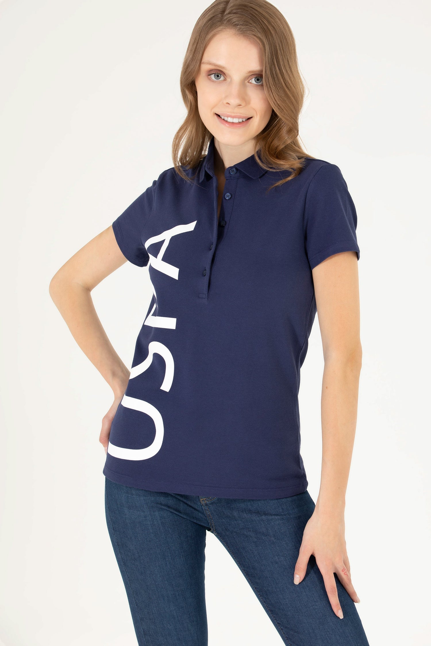 Navy Blue Short Sleeve Graphic Polo Shirt
