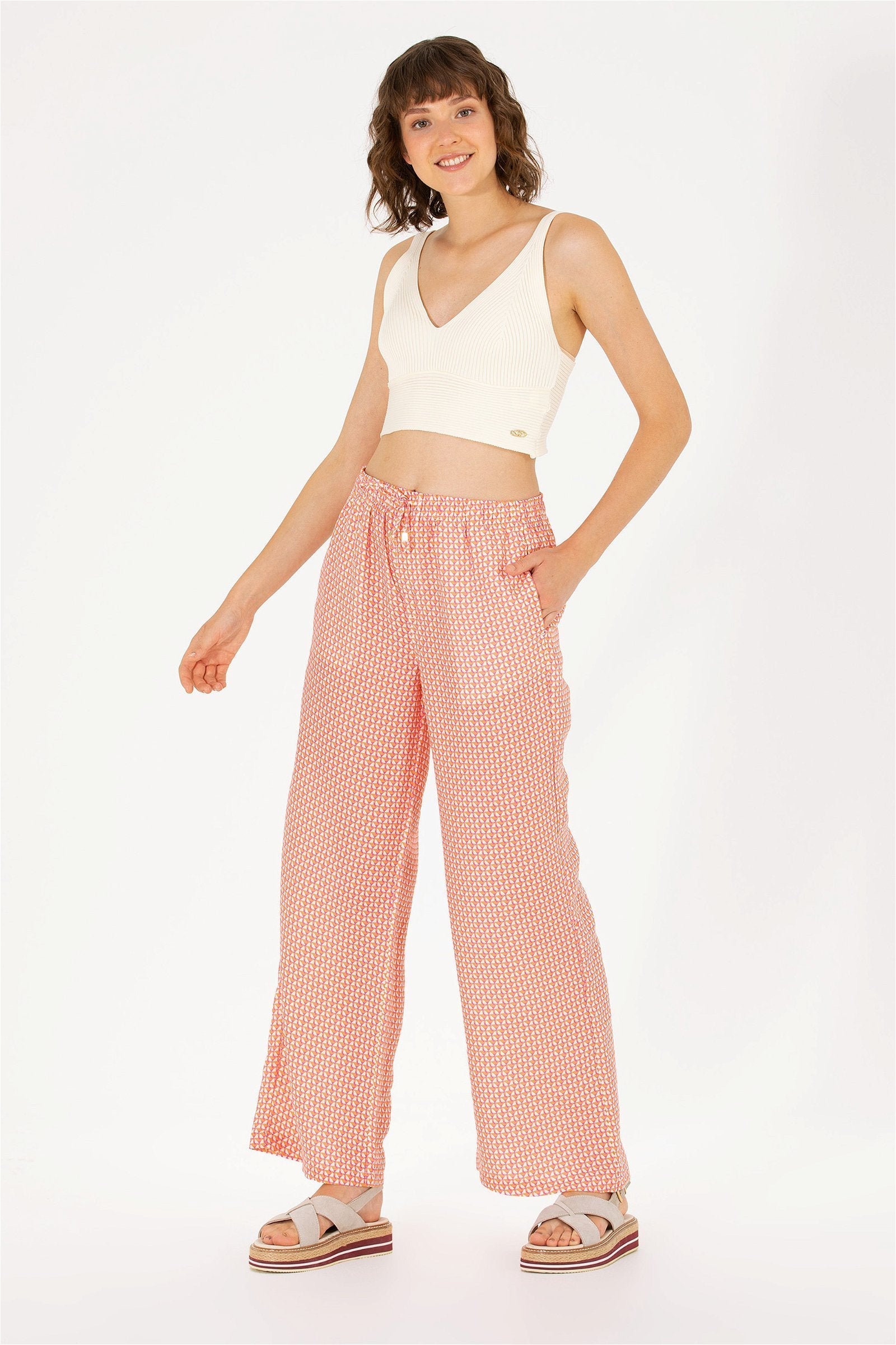 Patterned Multi-Color Slip On Trousers