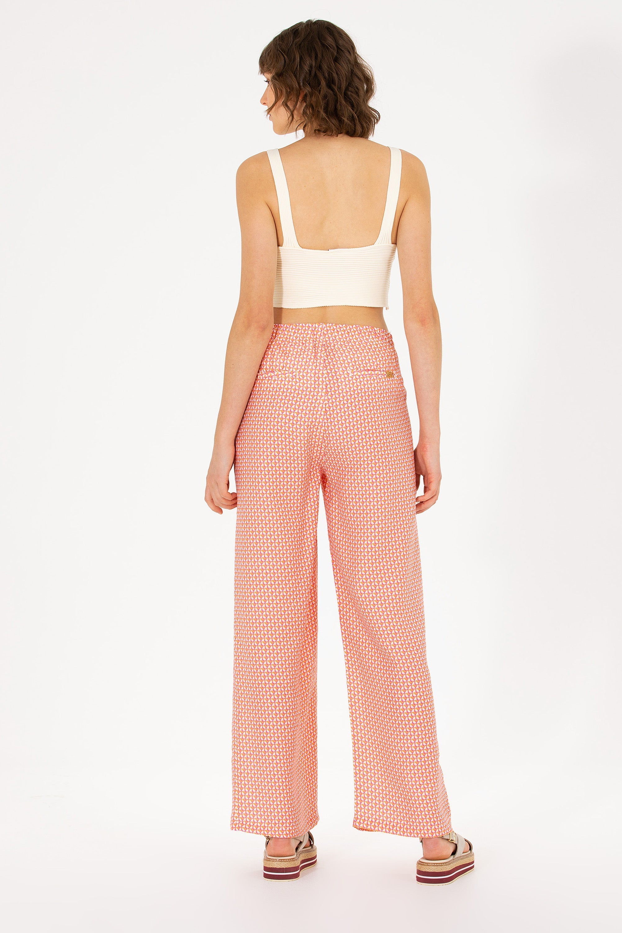 Patterned Multi-Color Slip On Trousers