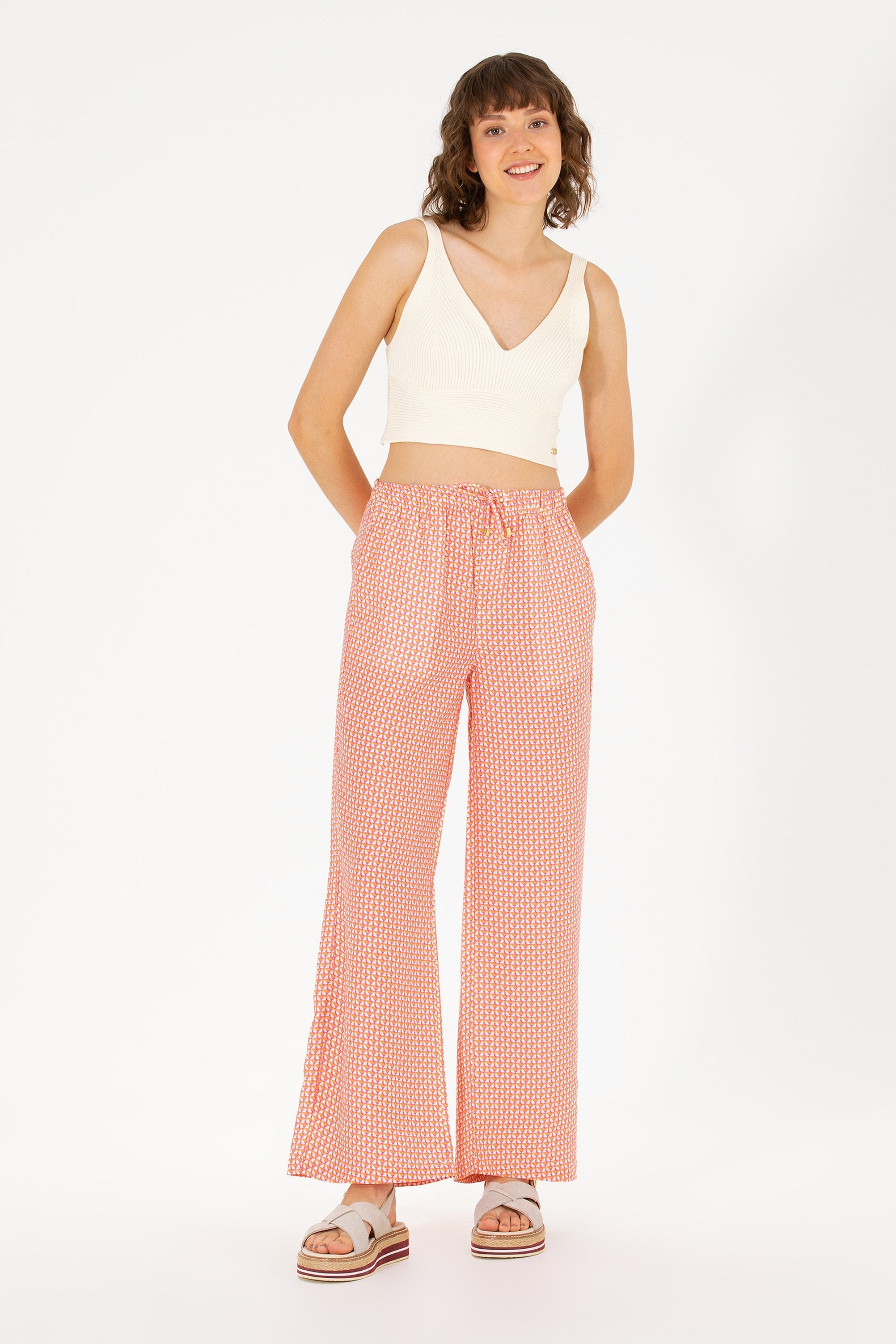 Patterned Multi-Color Slip On Trousers