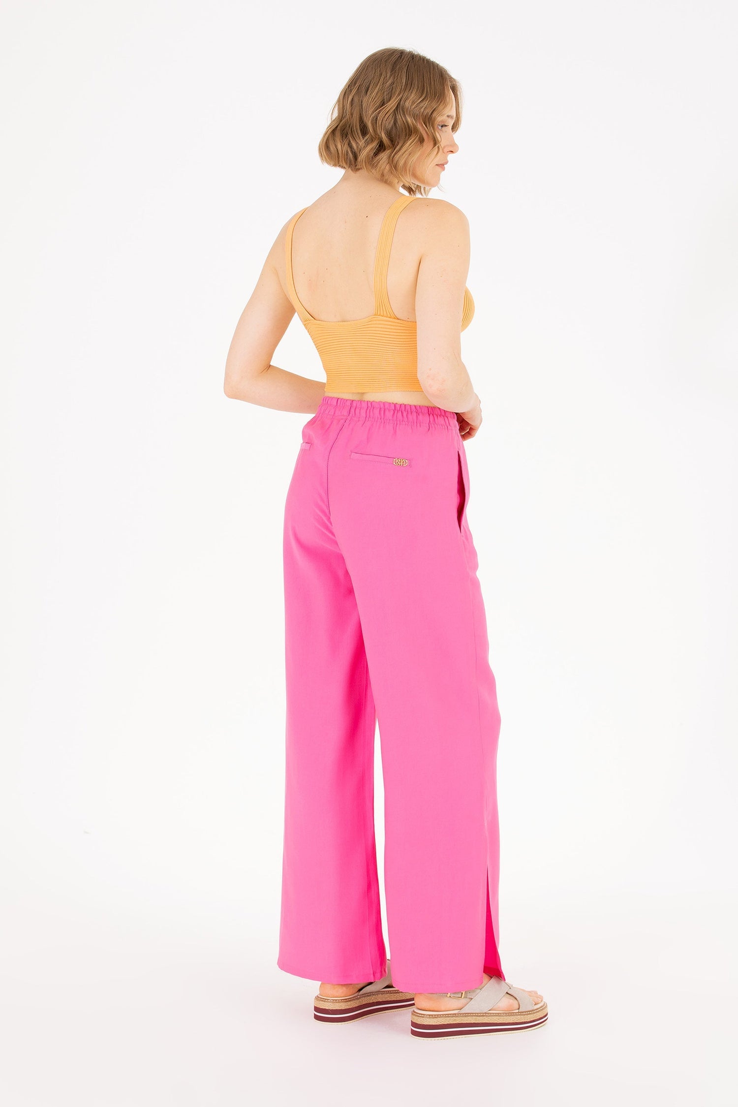 Pink Wide Leg Palazzo Trouser With Side Slits - BEVAVA