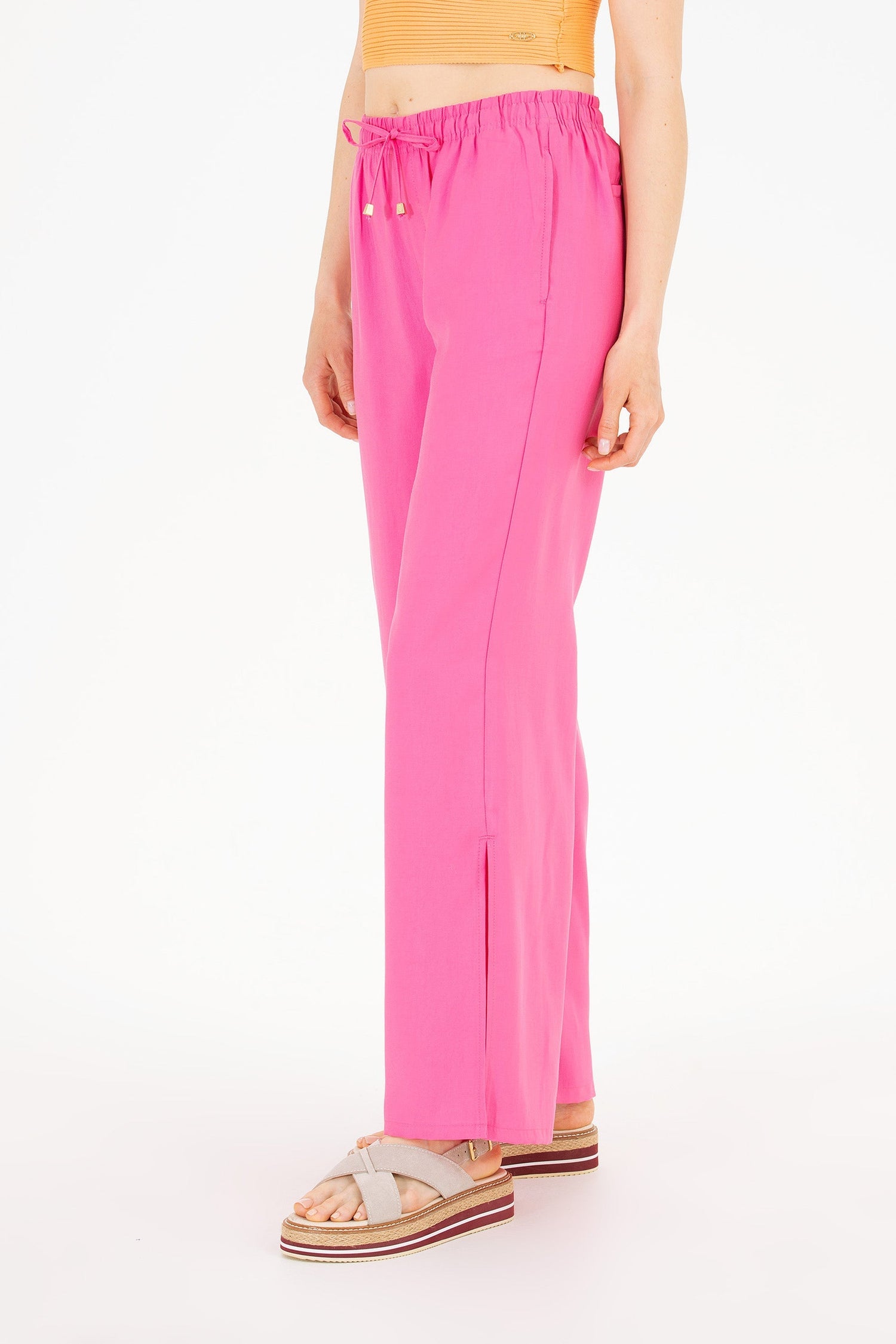 Pink Wide Leg Palazzo Trouser With Side Slits - BEVAVA