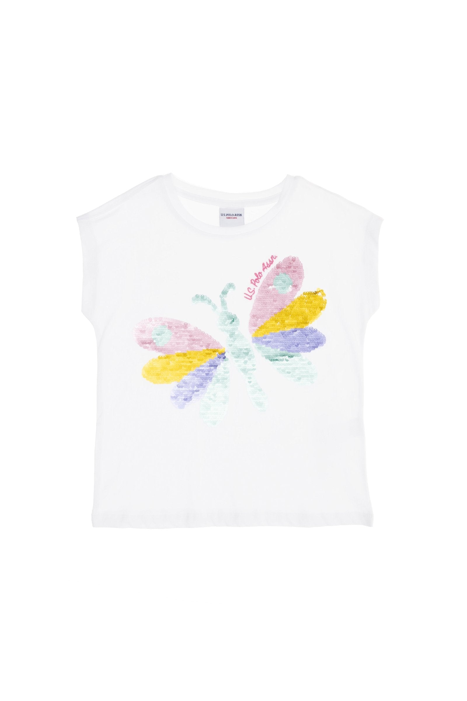 White Capped Sleeve Butterfly Design T-Shirt