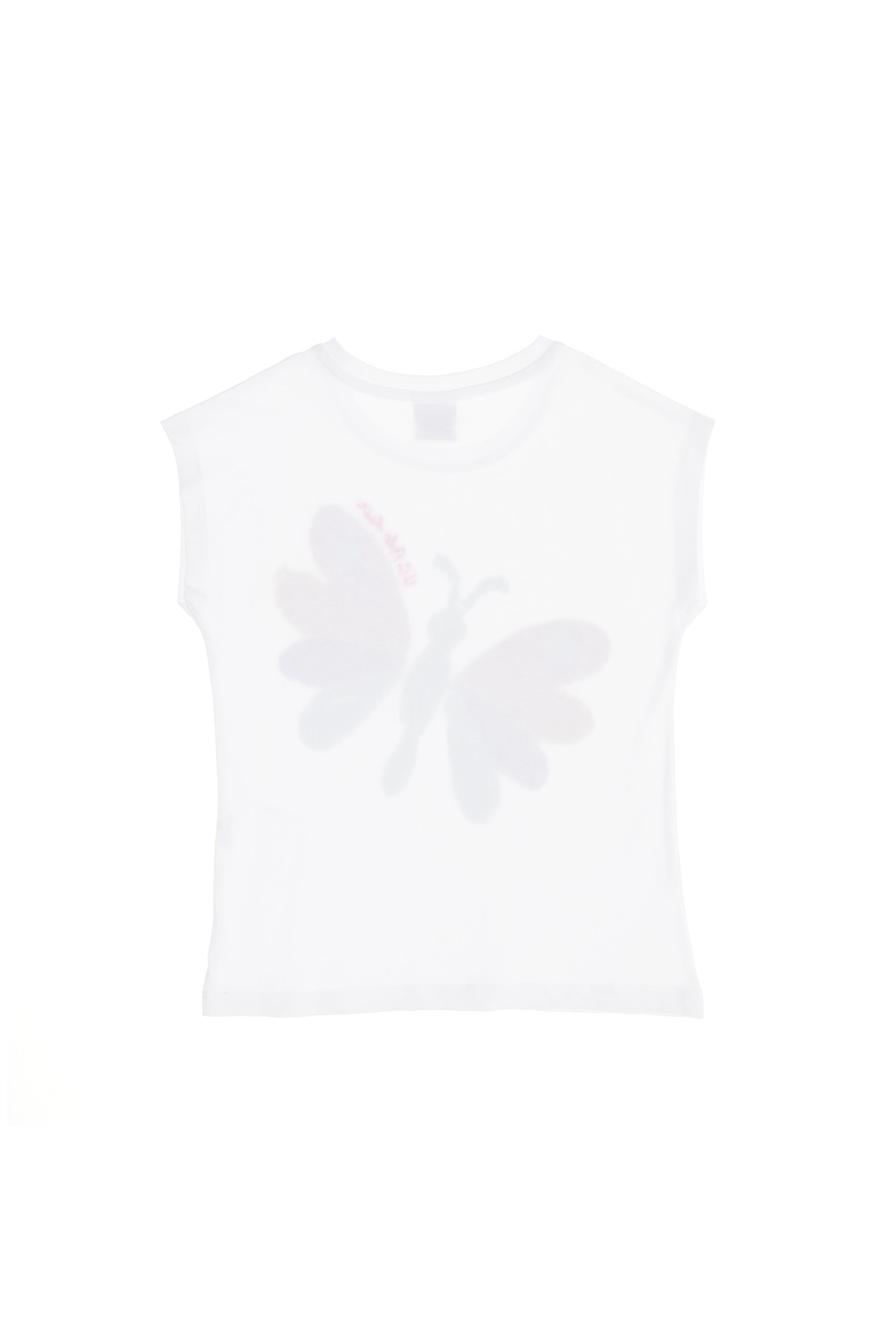 White Capped Sleeve Butterfly Design T-Shirt
