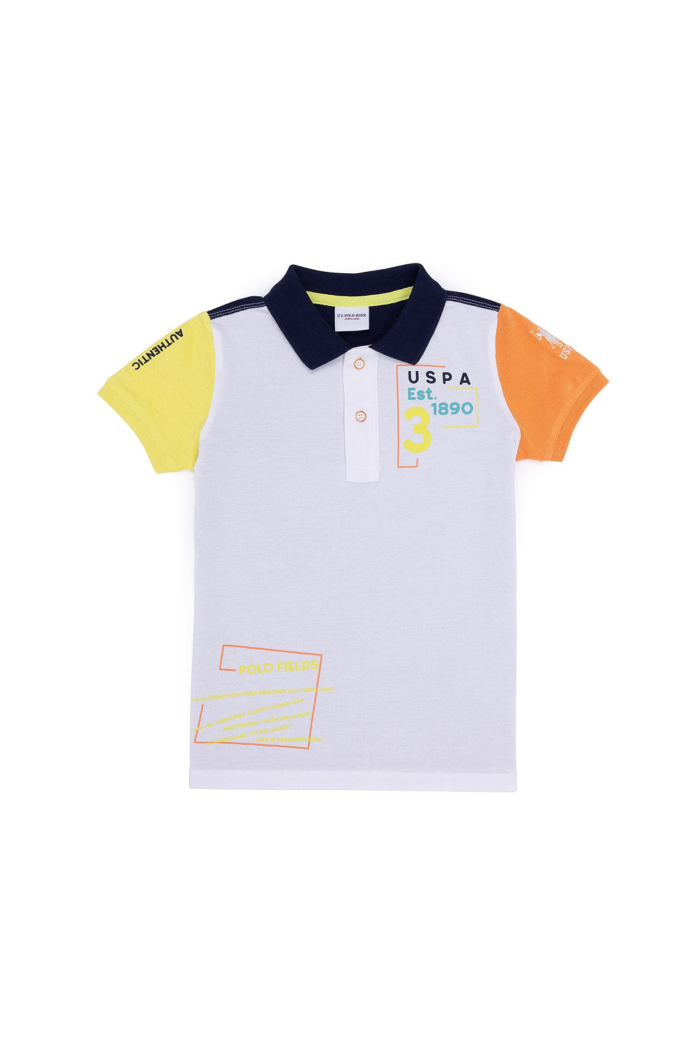 White Short Sleeve Multi-Color Polo Shirt
