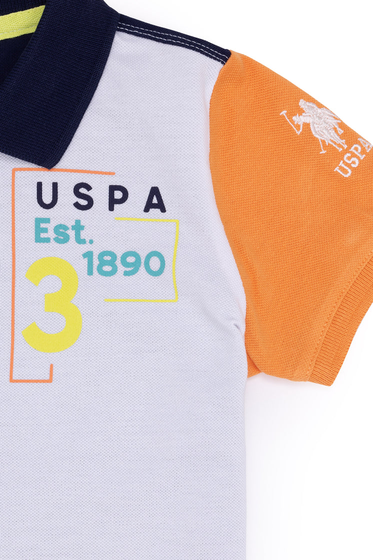White Short Sleeve Multi-Color Polo Shirt