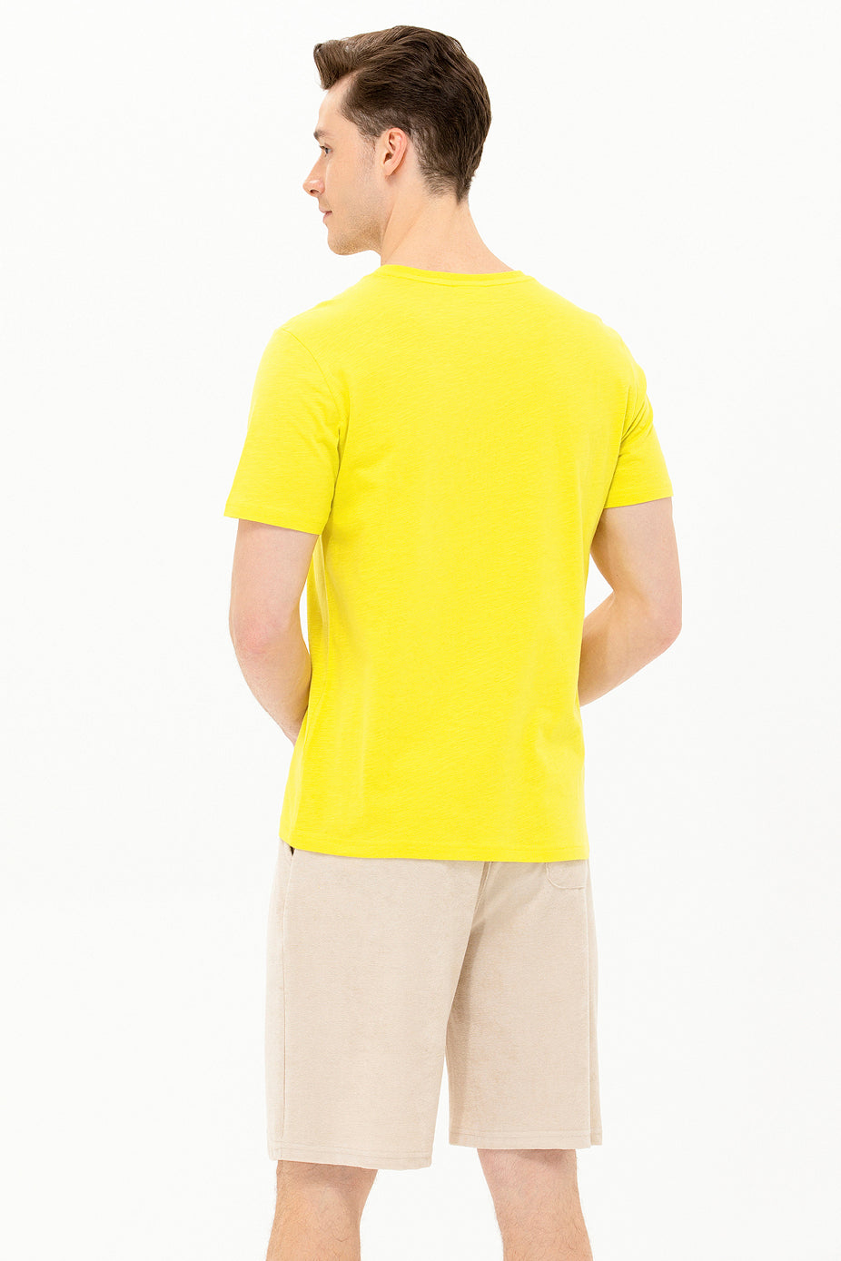 Yellow Round Neck Short Sleeve T-Shirt - BEVAVA