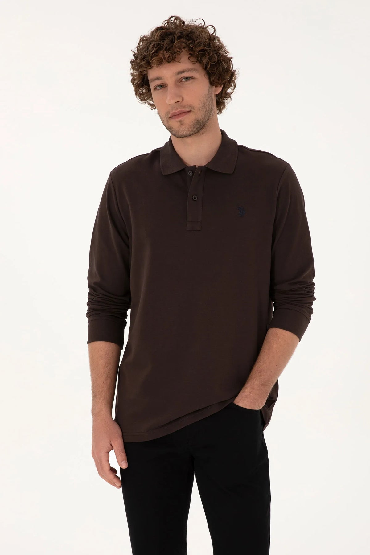 U.S. Polo Assn. Dark Brown Men Dark Brown Long Sleeve PiquŽ Polo Shirt SKU: G081GL0820 2225784_VR084 Image 01