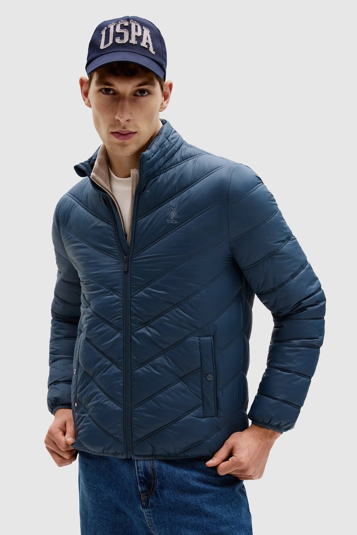 U.S. Polo Assn. Oil Men Oil Chevron Quilted Puffer Jacket SKU: G081GL0MS0 PU-13216_VR102 Image 01