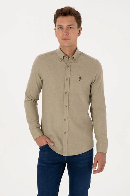 U.S. Polo Assn. Light Khaki Men Light Khaki Long Sleeve Flannel Shirt SKU: G081SZ0040 2225603_VR183 Image 01