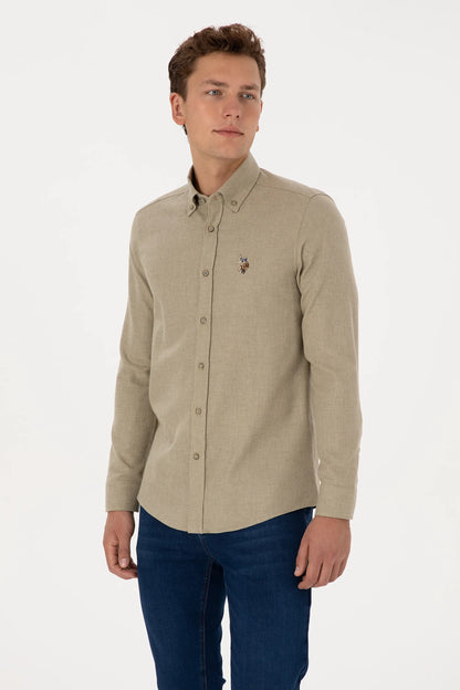 U.S. Polo Assn. Light Khaki Men Light Khaki Long Sleeve Flannel Shirt SKU: G081SZ0040 2225603_VR183 Image 03