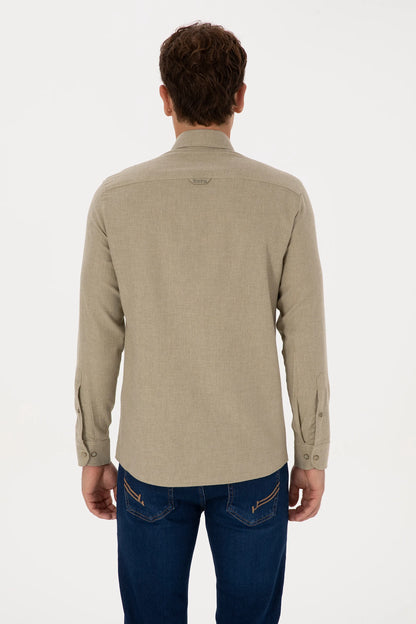 U.S. Polo Assn. Light Khaki Men Light Khaki Long Sleeve Flannel Shirt SKU: G081SZ0040 2225603_VR183 Image 05