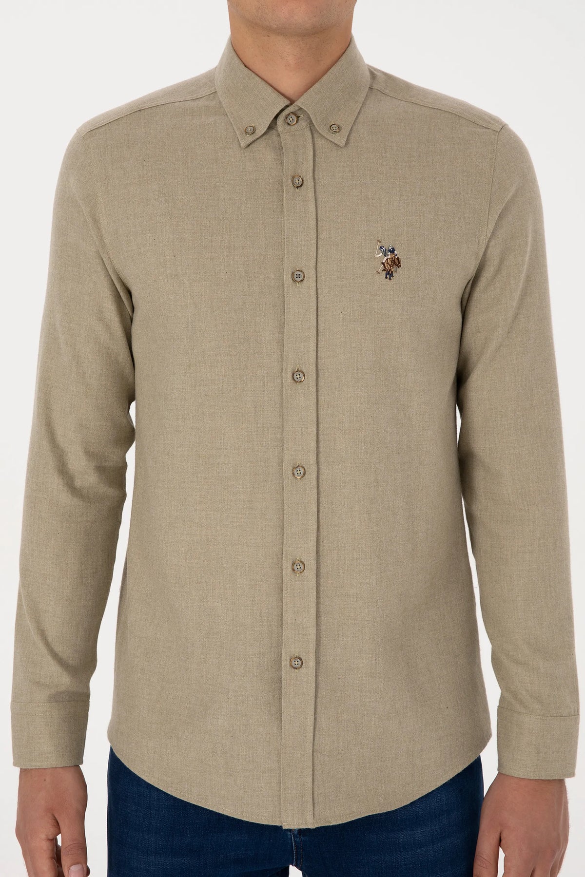 U.S. Polo Assn. Light Khaki Men Light Khaki Long Sleeve Flannel Shirt SKU: G081SZ0040 2225603_VR183 Image 06
