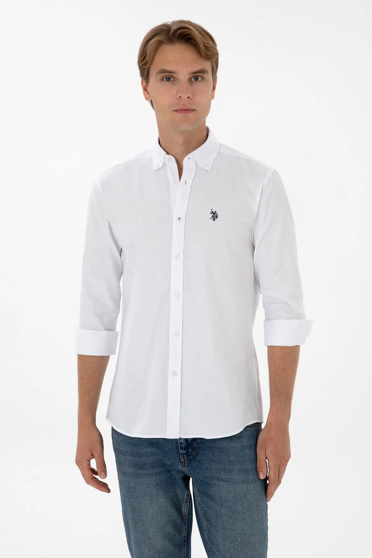 U.S. Polo Assn. White Men White Long Sleeve Slim Fit Poplin Shirt SKU: G081SZ0040 2225630_VR013 Image 01