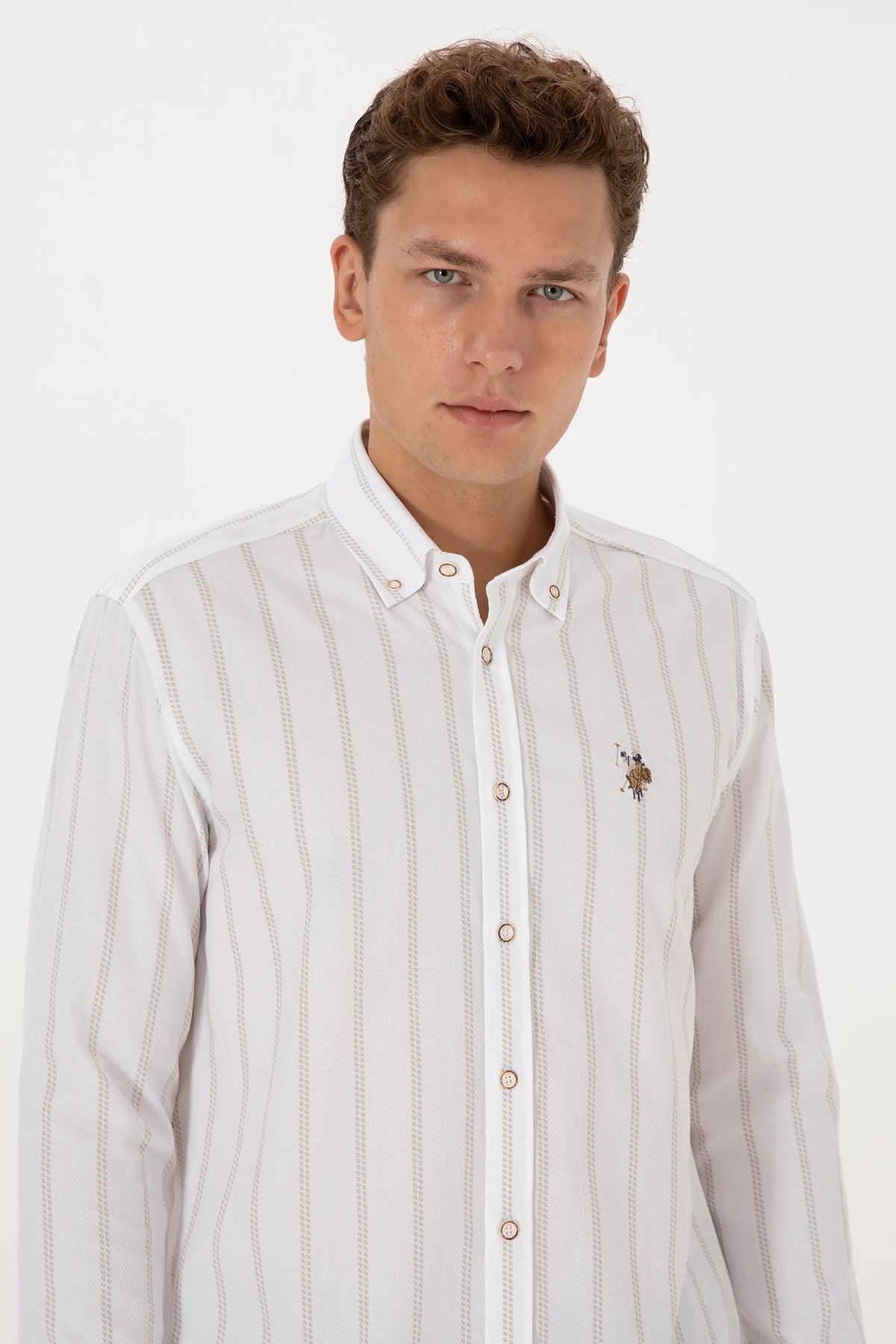 U.S. Polo Assn. Stone Men Stone Long Sleeve Striped Shirt SKU: G081SZ0040 2234519_VR049 Image 02