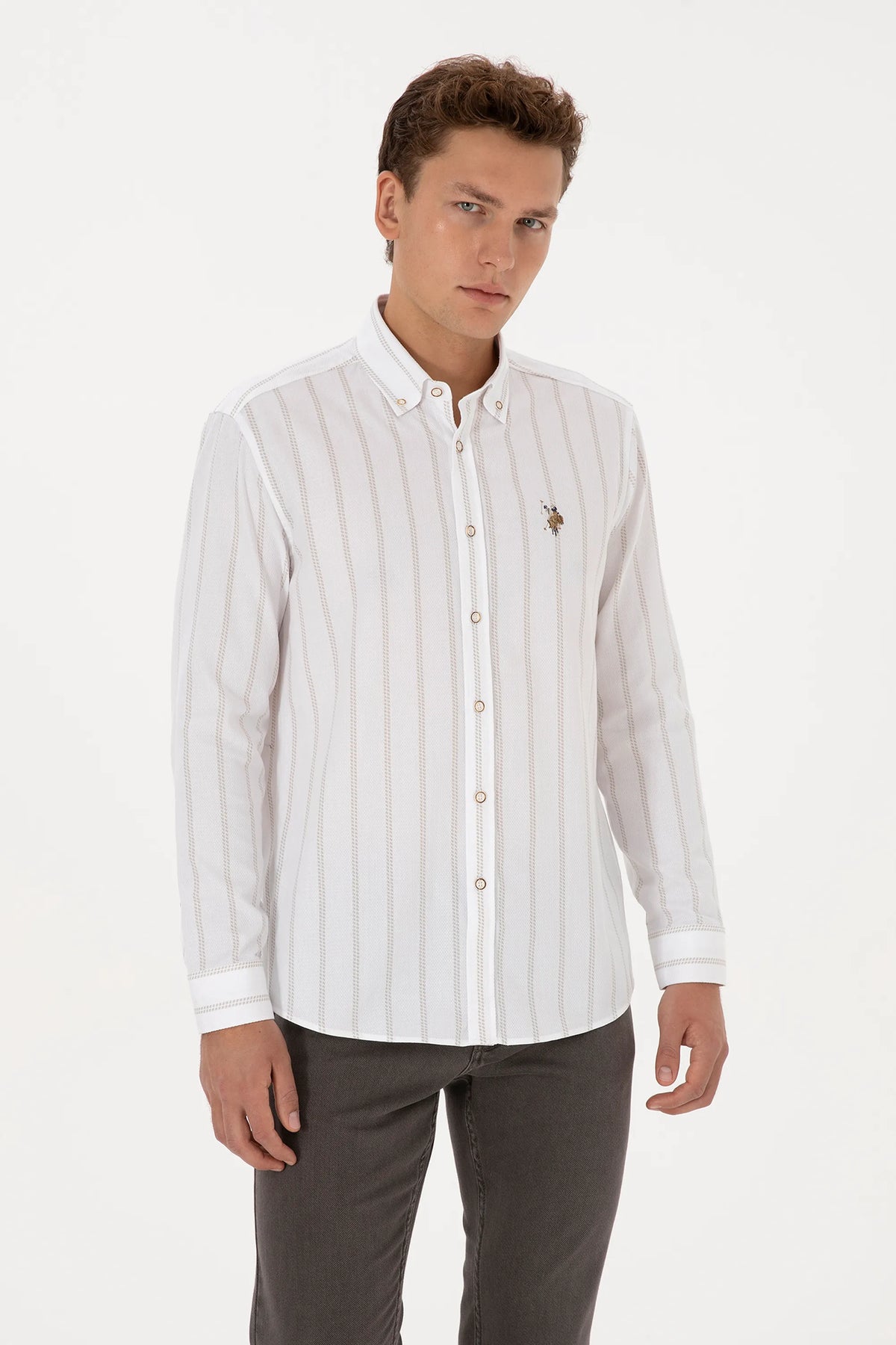 U.S. Polo Assn. Stone Men Stone Long Sleeve Striped Shirt SKU: G081SZ0040 2234519_VR049 Image 03