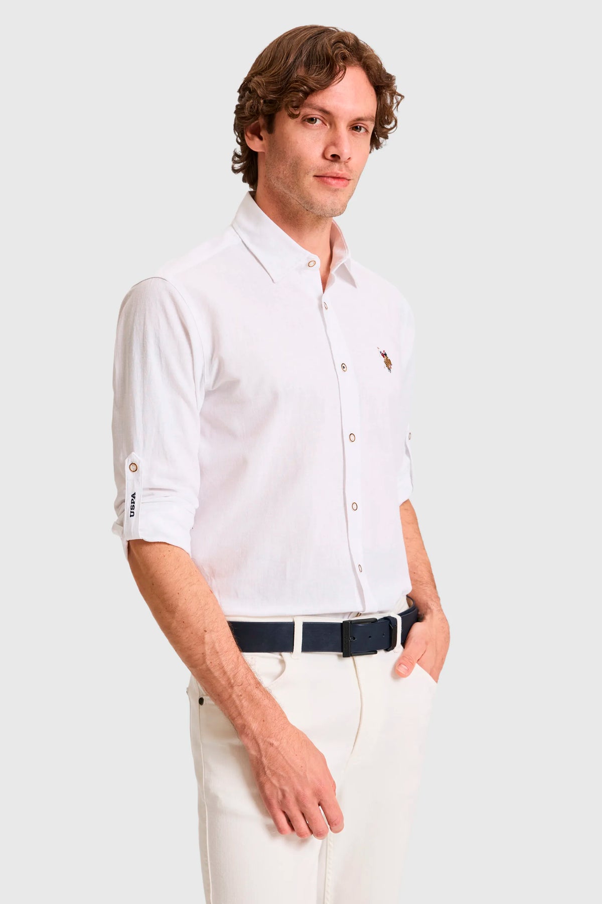 U.S. Polo Assn. White Men White Long Sleeve Linen Blend Shirt SKU: G081SZ0040 PU-8659_VR013 Image 03