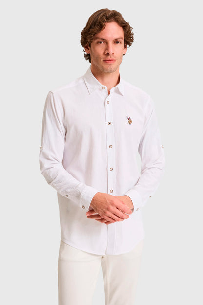 U.S. Polo Assn. White Men White Long Sleeve Linen Blend Shirt SKU: G081SZ0040 PU-8659_VR013 Image 04