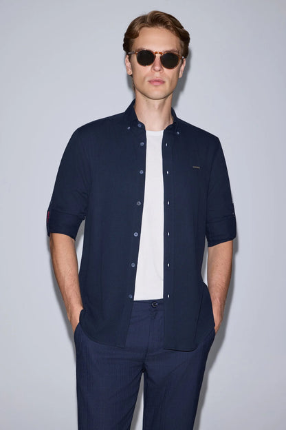 U.S. Polo Assn. Navy Men Navy Long Sleeve Pique Jersey Shirt SKU: G081SZ0040 PU-9545_VR033 Image 01