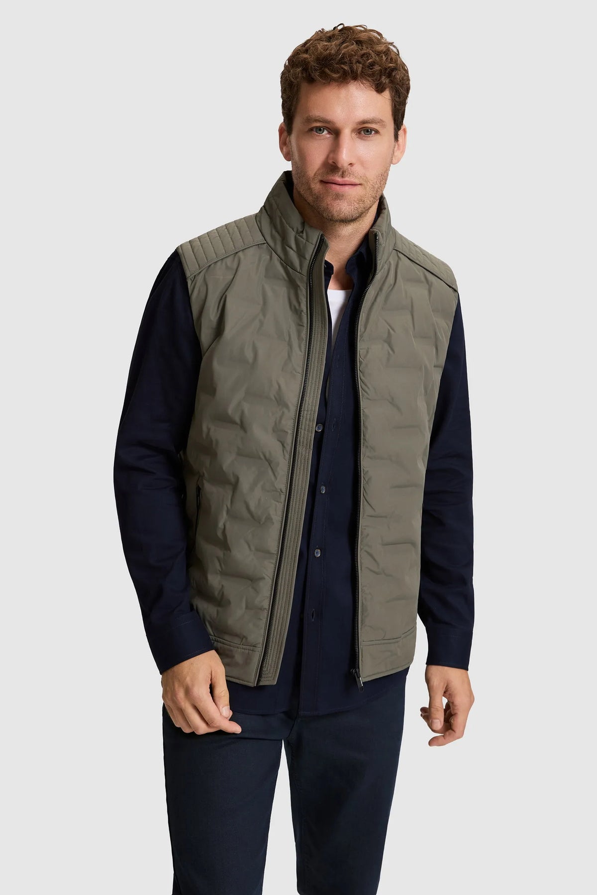 U.S. Polo Assn. Khaki Men Khaki Quilted Vest Jacket SKU: G081SZ0100 PU-13214_VR027 Image 01