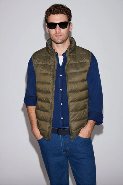 U.S. Polo Assn. Dark Khaki Men Dark Khaki Quilted Vest Jacket SKU: G081SZ0100 PU-13219_VR111 Image 01