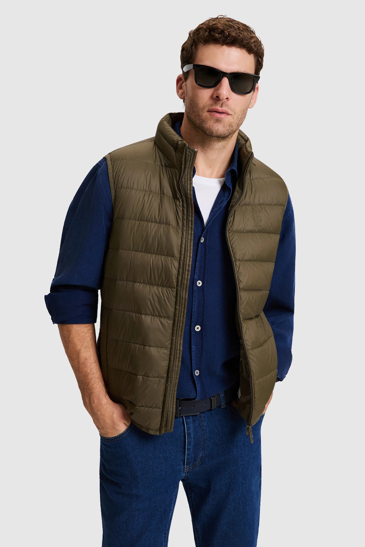 U.S. Polo Assn. Dark Khaki Men Dark Khaki Quilted Vest Jacket SKU: G081SZ0100 PU-13219_VR111 Image 04