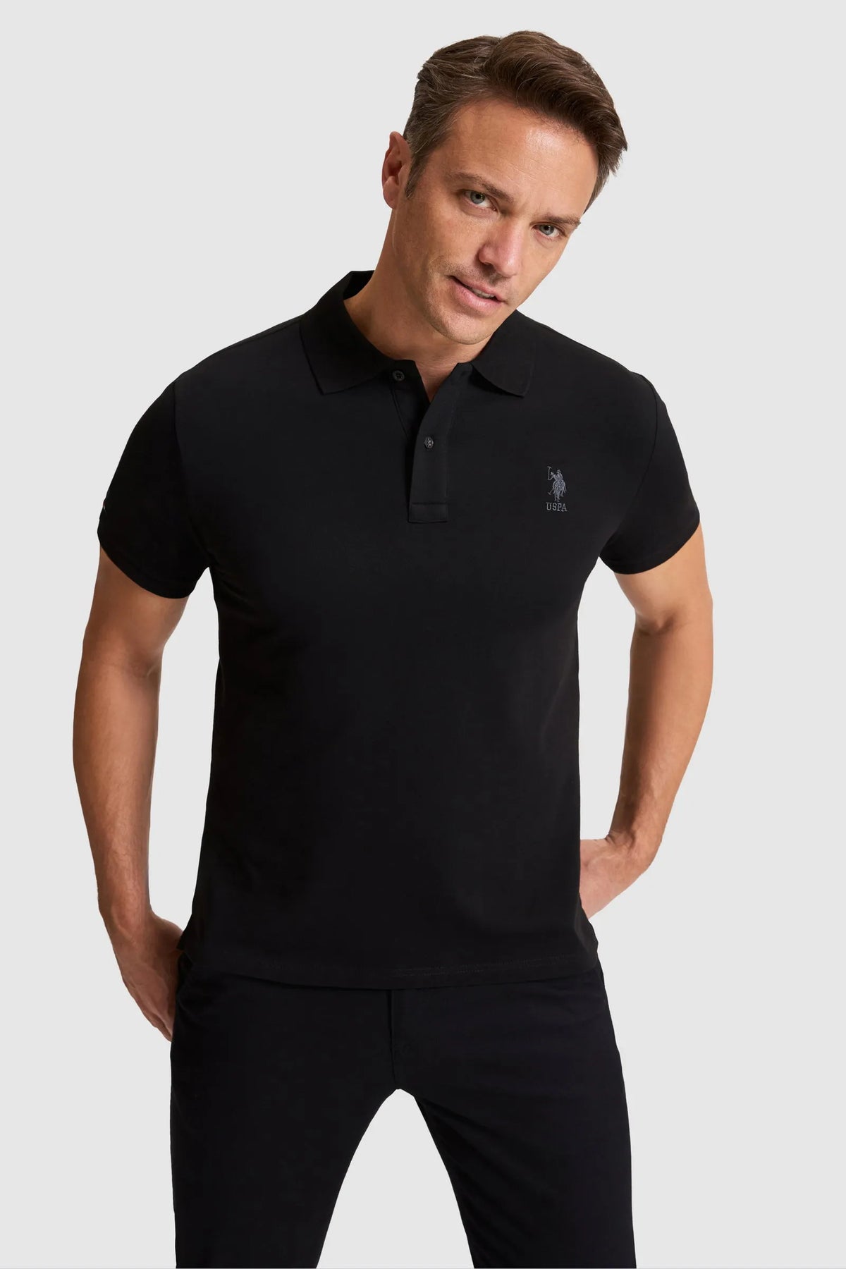 U.S. Polo Assn. Black Men Black Short Sleeve Cotton Polo Shirt SKU: G081SZ0110 PU-8895_VR046 Image 01