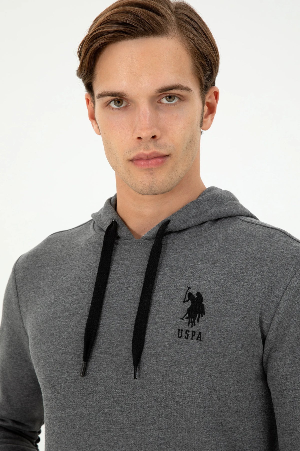 U.S. Polo Assn. Anthracite Melange Men Anthracite Melange Drawstring Hoodie SKU: G081SZ0820 1926894_VR081 Image 02