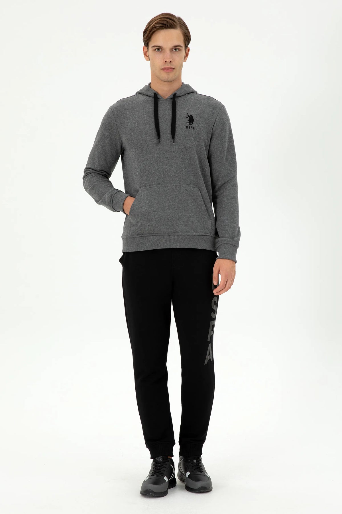 U.S. Polo Assn. Anthracite Melange Men Anthracite Melange Drawstring Hoodie SKU: G081SZ0820 1926894_VR081 Image 04