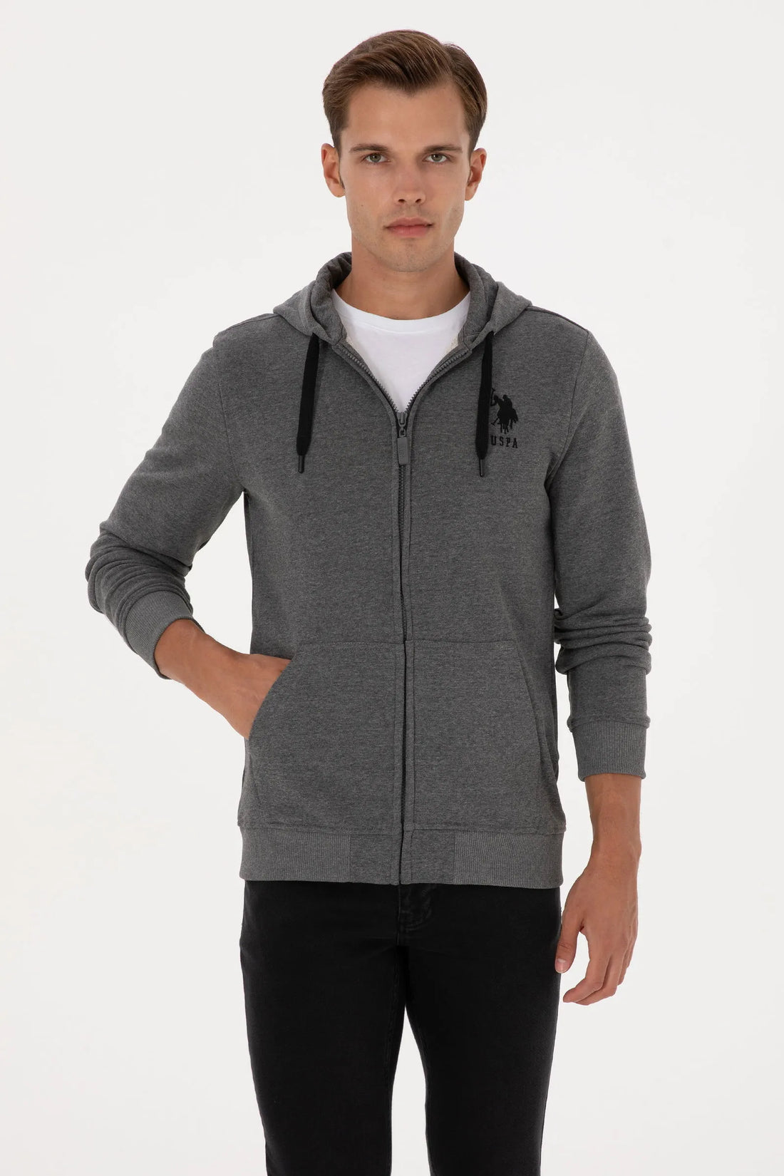 U.S. Polo Assn._Anthracite Mela_Anthracite Mela Zip Up Hoodie_G081SZ0820 2226461_VR081_01