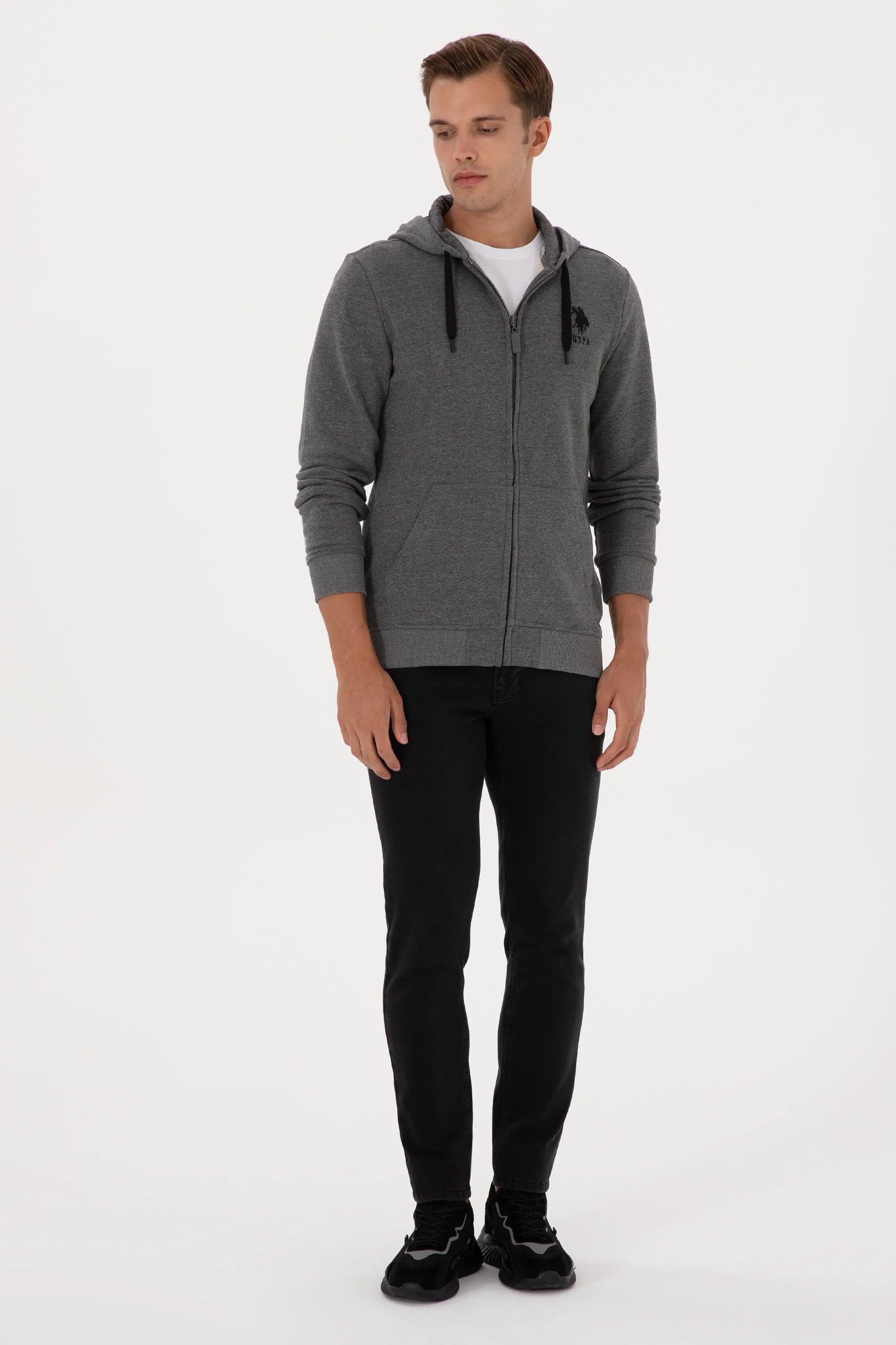 U.S. Polo Assn._Anthracite Mela_Anthracite Mela Zip Up Hoodie_G081SZ0820 2226461_VR081_04