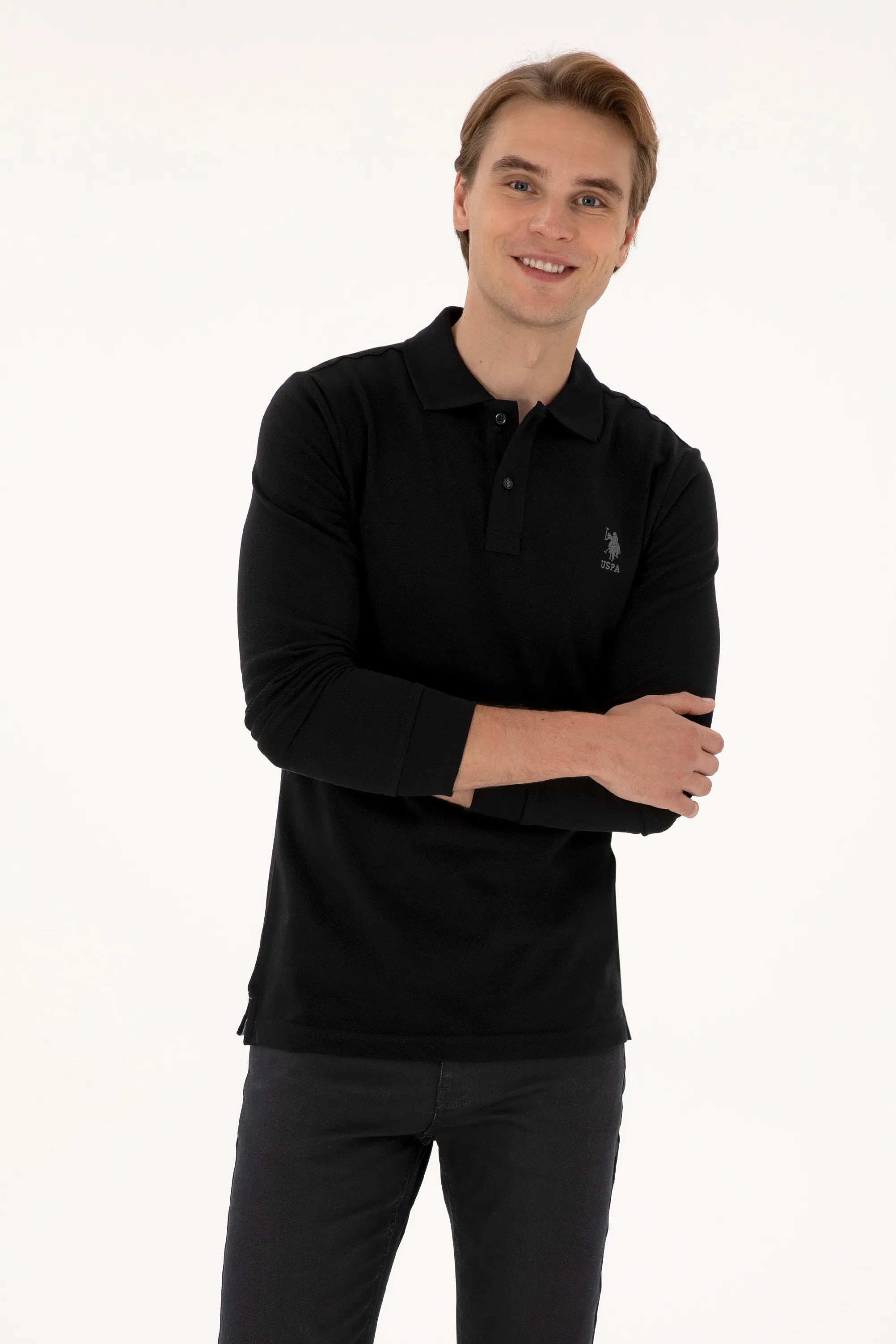 U.S. Polo Assn._Black_Black Long Sleeve Polo Shirt_G081SZ0820 2226497_VR046_03