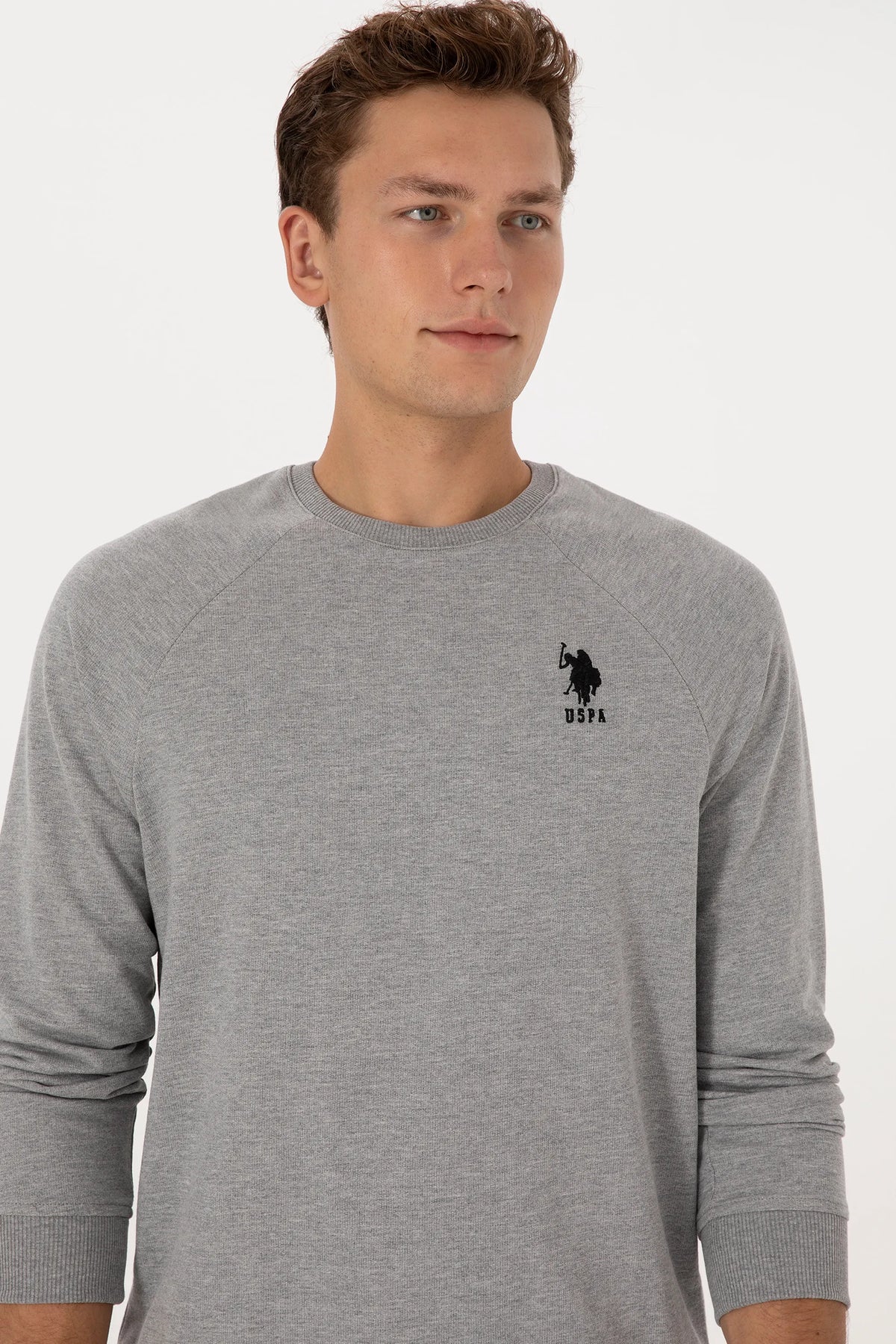 U.S. Polo Assn. Grey Melange Men Grey Melange Crew Neck Sweatshirt SKU: G081SZ0820 2231755_VR086 Image 02